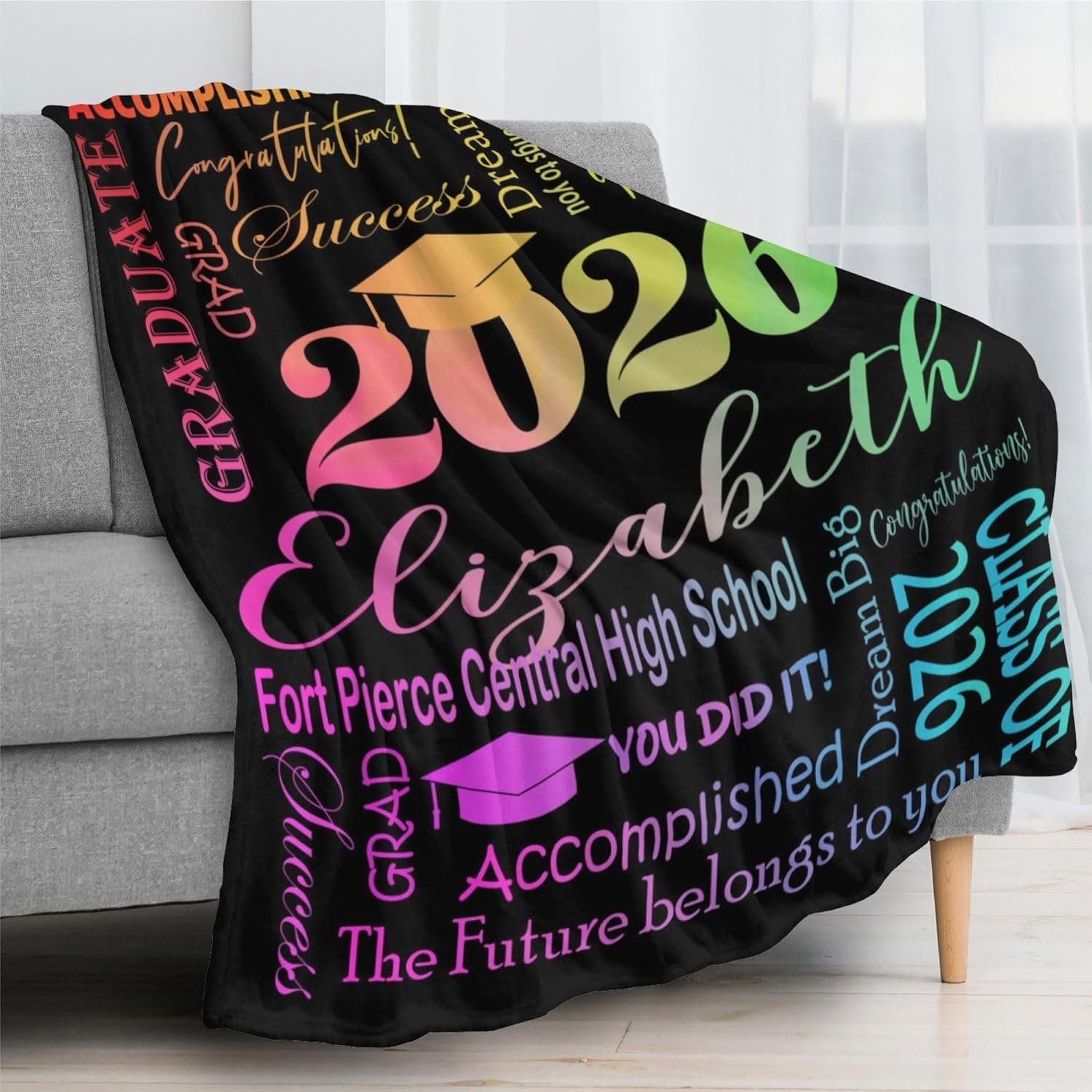 Custom Graduation Blanket with Name, Personalized Class of 2026 Throw Blanket, 2026 Graduation Gifts Blanket for Him Her - Image 2