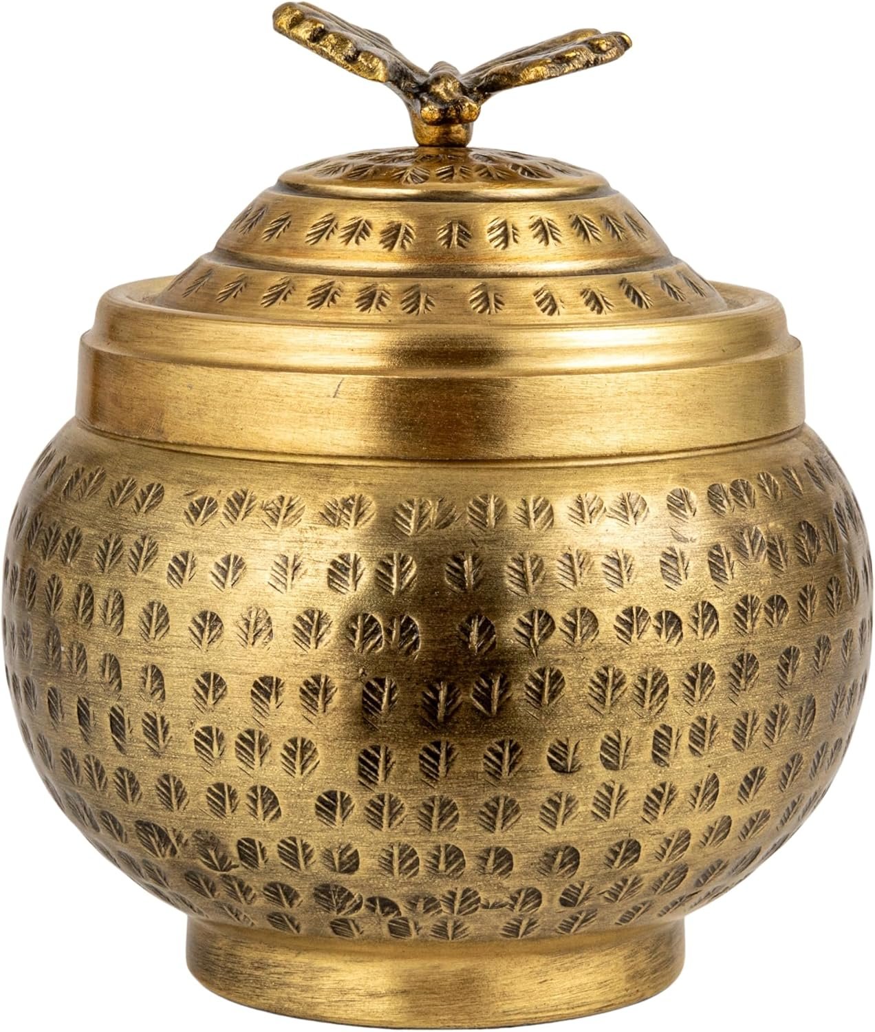 Creative Co-Op Round Hammered Metal Container with Butterfly Finial, Brass Finish - Image 8