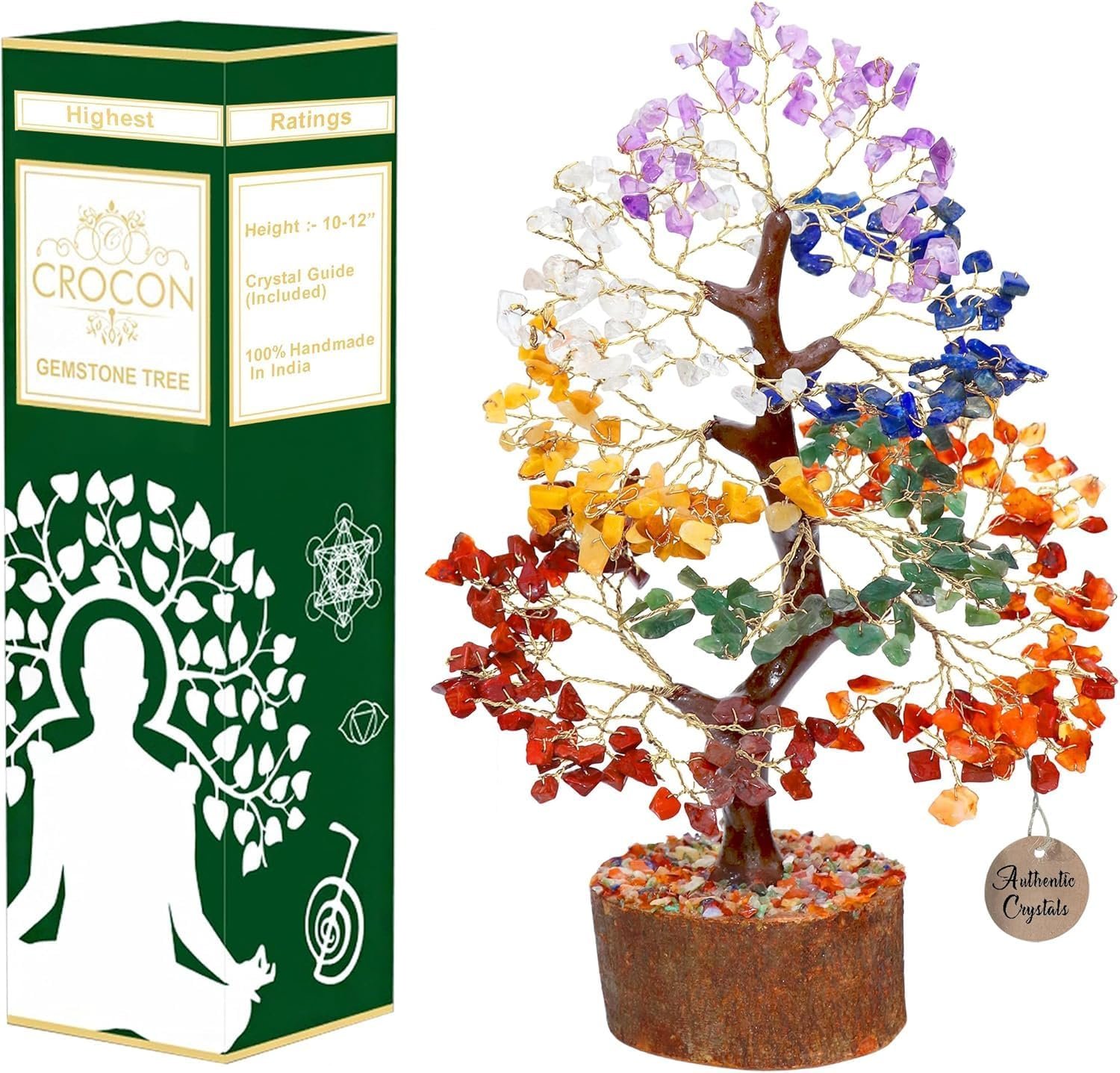 Crocon® The Original 7 Chakra Crystals Tree of Life, Birthday Gifts for Women, Men & Friends, Chakra Tree for Home & Office Decor | House Warming Gifts New Home, Gift for mom, Her, Sister & Self Care