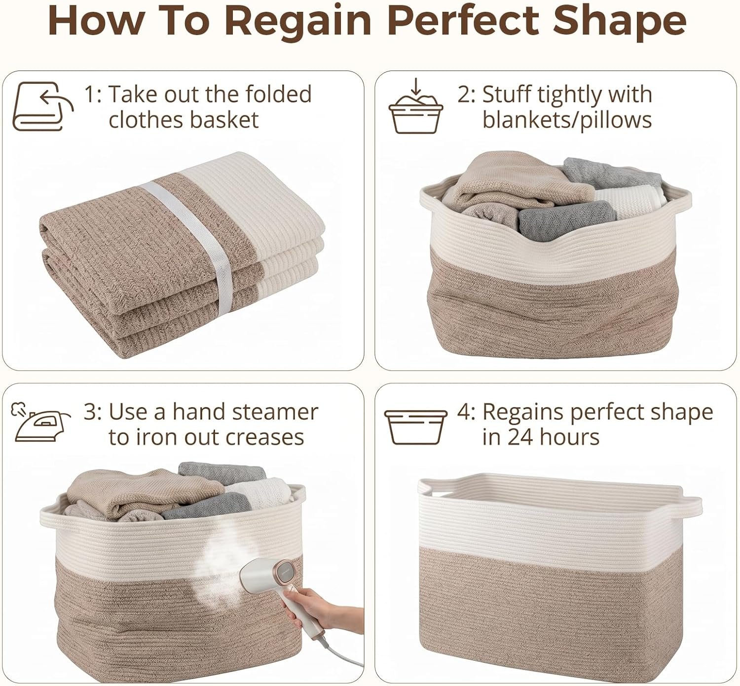 OIASKET 108L Cotton Rope Storage Basket for Living Room and Bedroom 25"x16"x16" Woven Laundry Basket, Heavy Duty Bin for Blankets, Pillows & Toys, Pet-Safe & Scratch-Free, Brown and White - Image 8