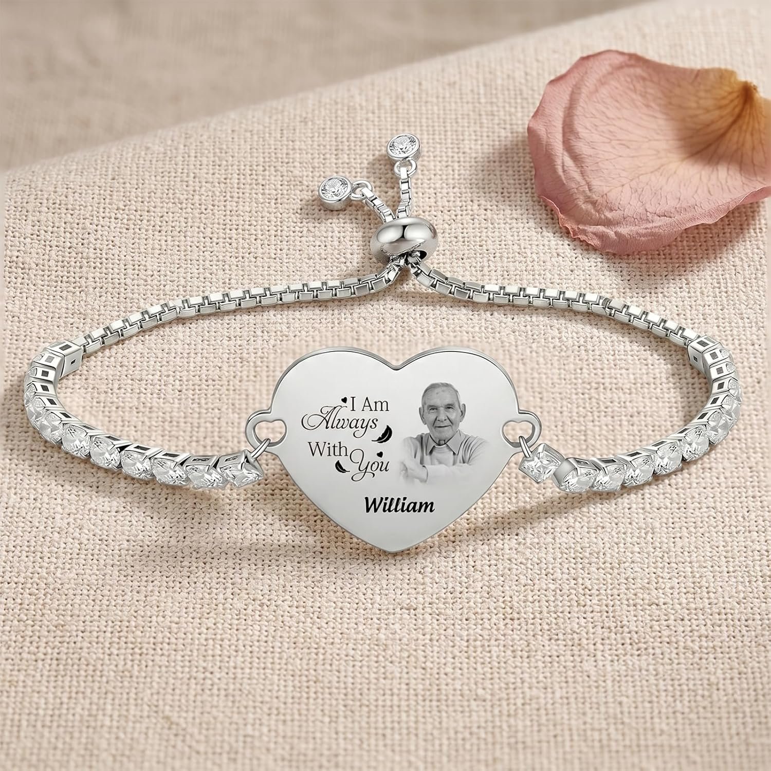 Custom Photo Memorial Bracelet – Personalized Heart Charm Keepsake Jewelry with Engraved Picture & Name, Stainless Steel “I Am Always With You” Commemorative Gift for Loved Ones - Image 7