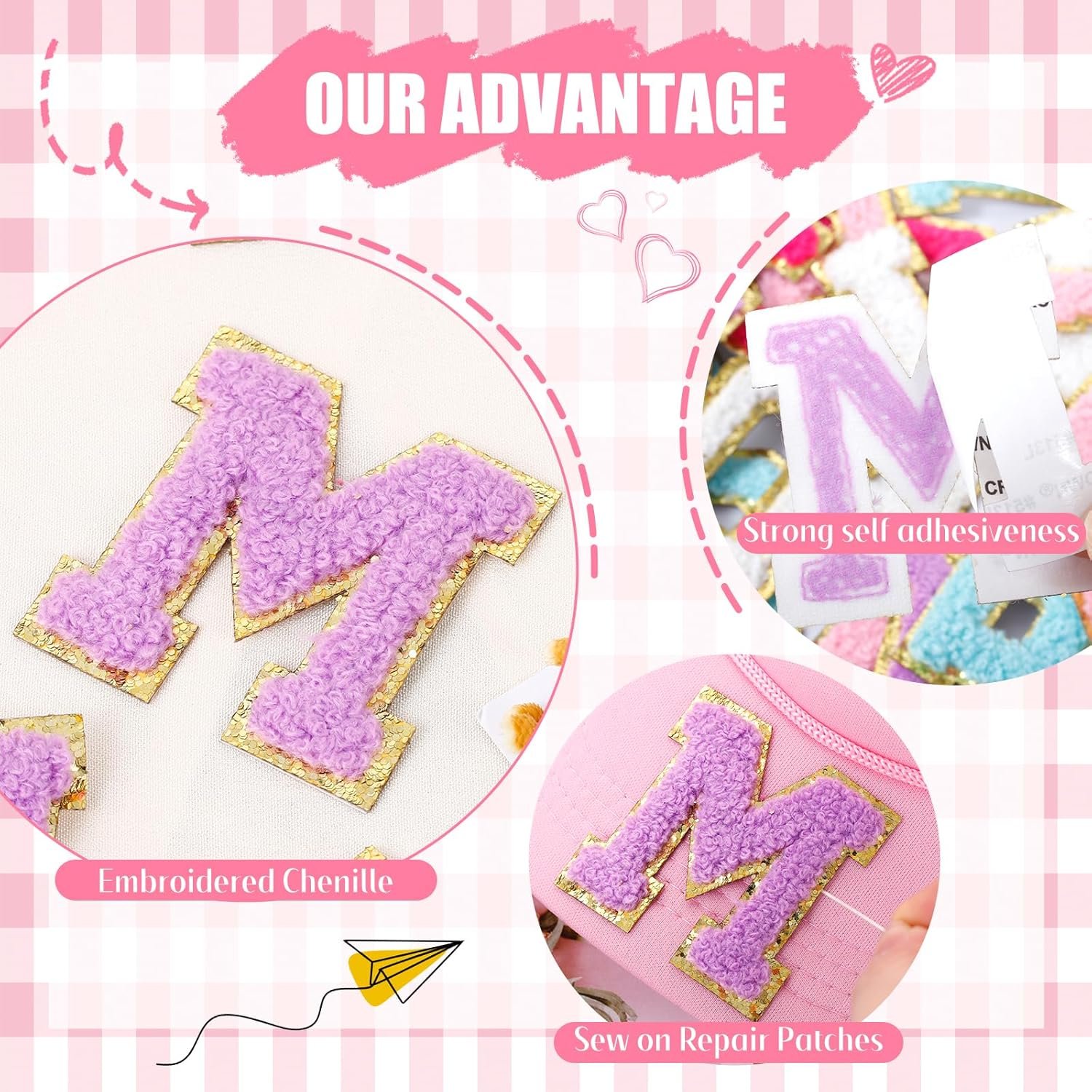 72 Pcs Preppy Chenille Patches Self Adhesive for DIY Clothing,Include 52 A-Z Chenille Letter Patches Stick on,20 Rainbow Flower Lighting Bowknot Embroidered Stickers Patches for Backpacks Bags Hats - Image 4