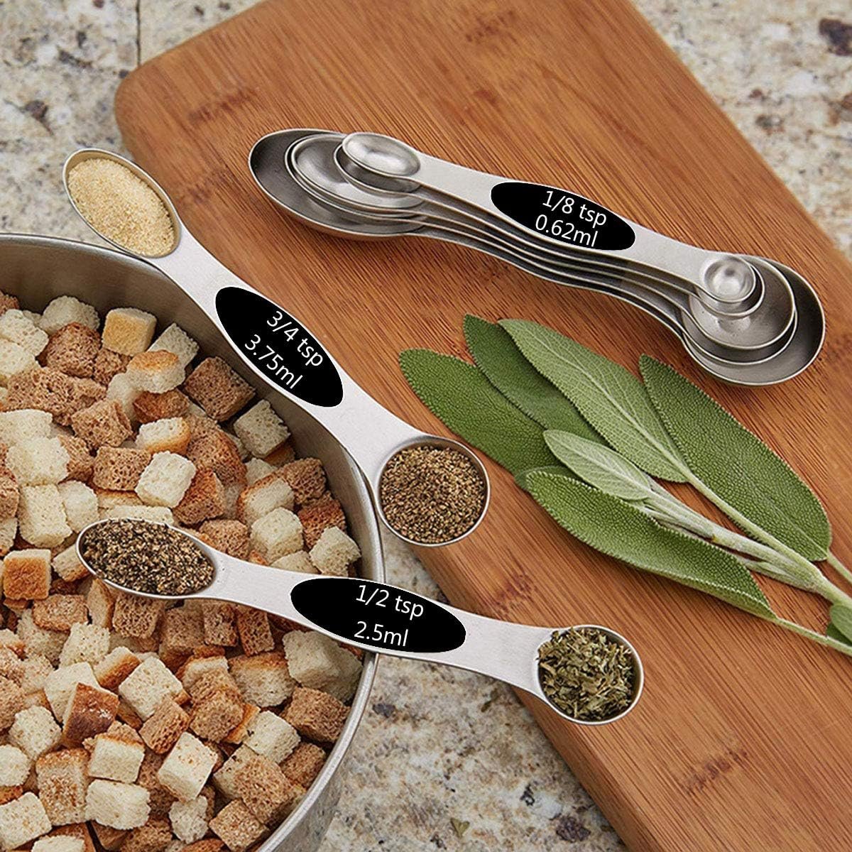 DILISS Magnetic Measuring Spoons Set, Dual Sided, Stainless Steel, Fits in Spice Jars, Set of 8 for Measuring Dry and Liquid Ingredients (Black) - Image 5