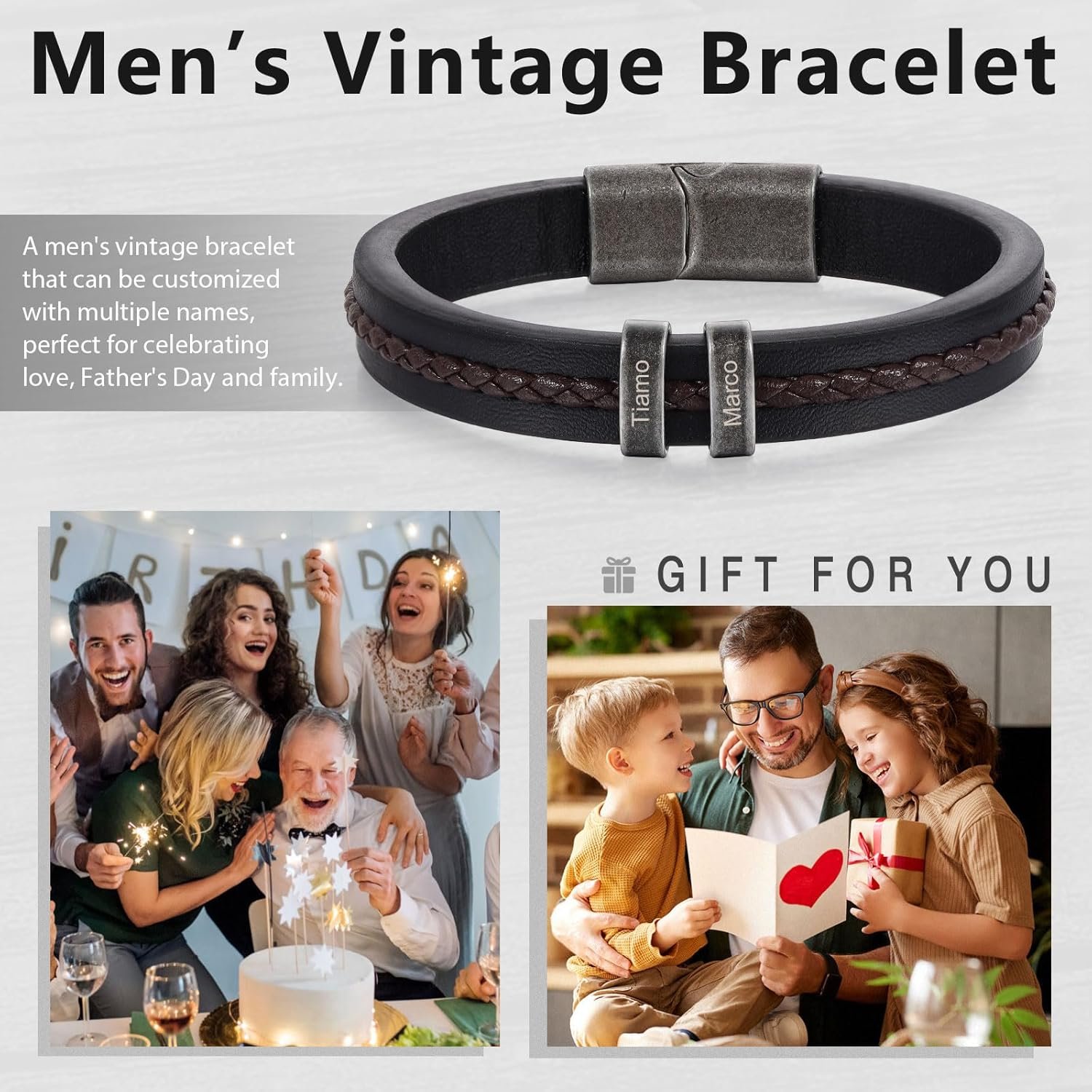 Personalized Custom Name Bracelets for Men - Mens Leather Bracelet with 2-5 Kids Names Customized Gifts for Dad Husband Boyfriend Son - Image 6