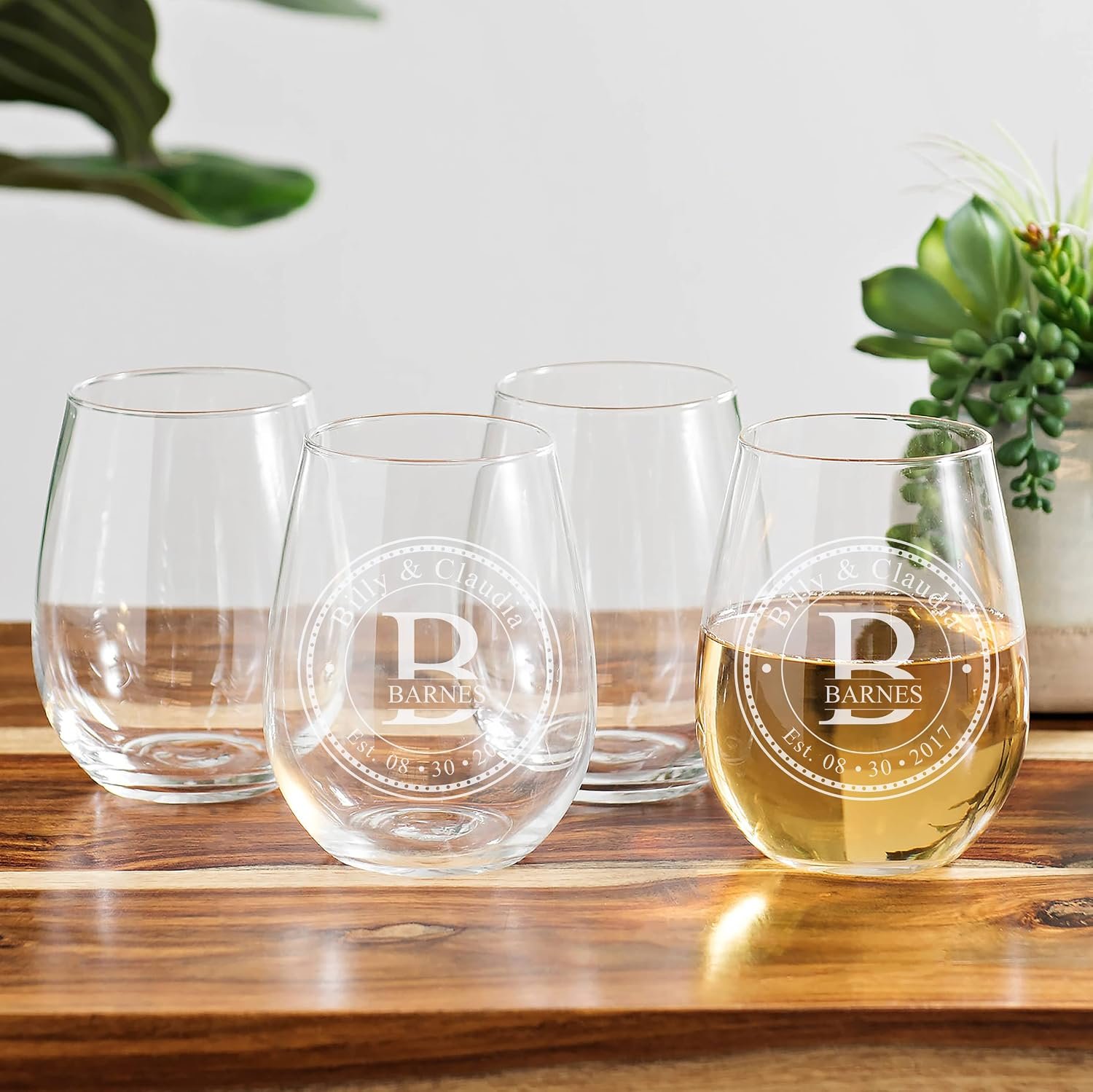 Personalized Stemless Wine Glasses (21oz) - Laser Engraved Anniversary & Wedding Gifts w/Names & Date - Dishwasher Safe. Custom Wine Glasses - Couples Gifts - Coasters & Cutting Board Options! - Image 7