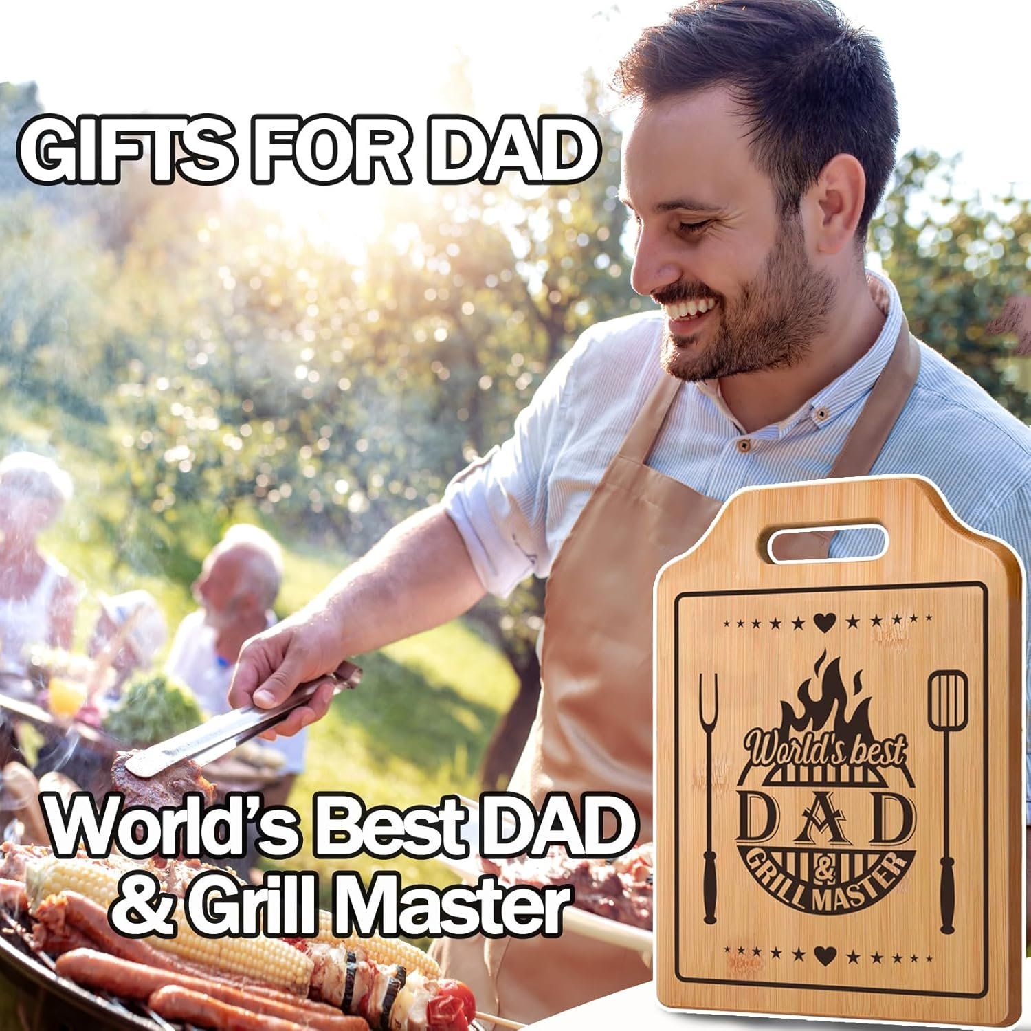 Fathers Day Gift Ideas, Gift for Dad from Daughter Son, Bamboo Cutting Board 31 * 22 * 1cm, Best Dad Ever Gift Fathers Day Xmas Gift Stocking Stuffers for Men - Image 4