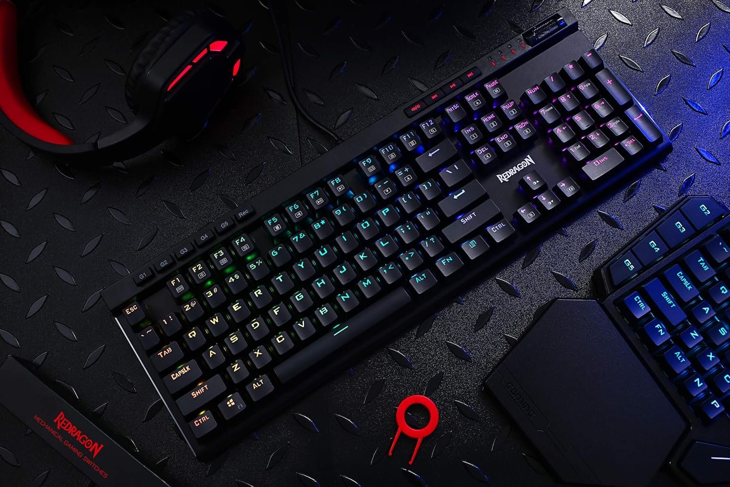 Redragon K580 VATA RGB LED Backlit Mechanical Gaming Keyboard with Macro Keys & Dedicated Media Controls, Hot-Swappable Socket, Onboard Macro Recording (Blue Switches) - Image 9
