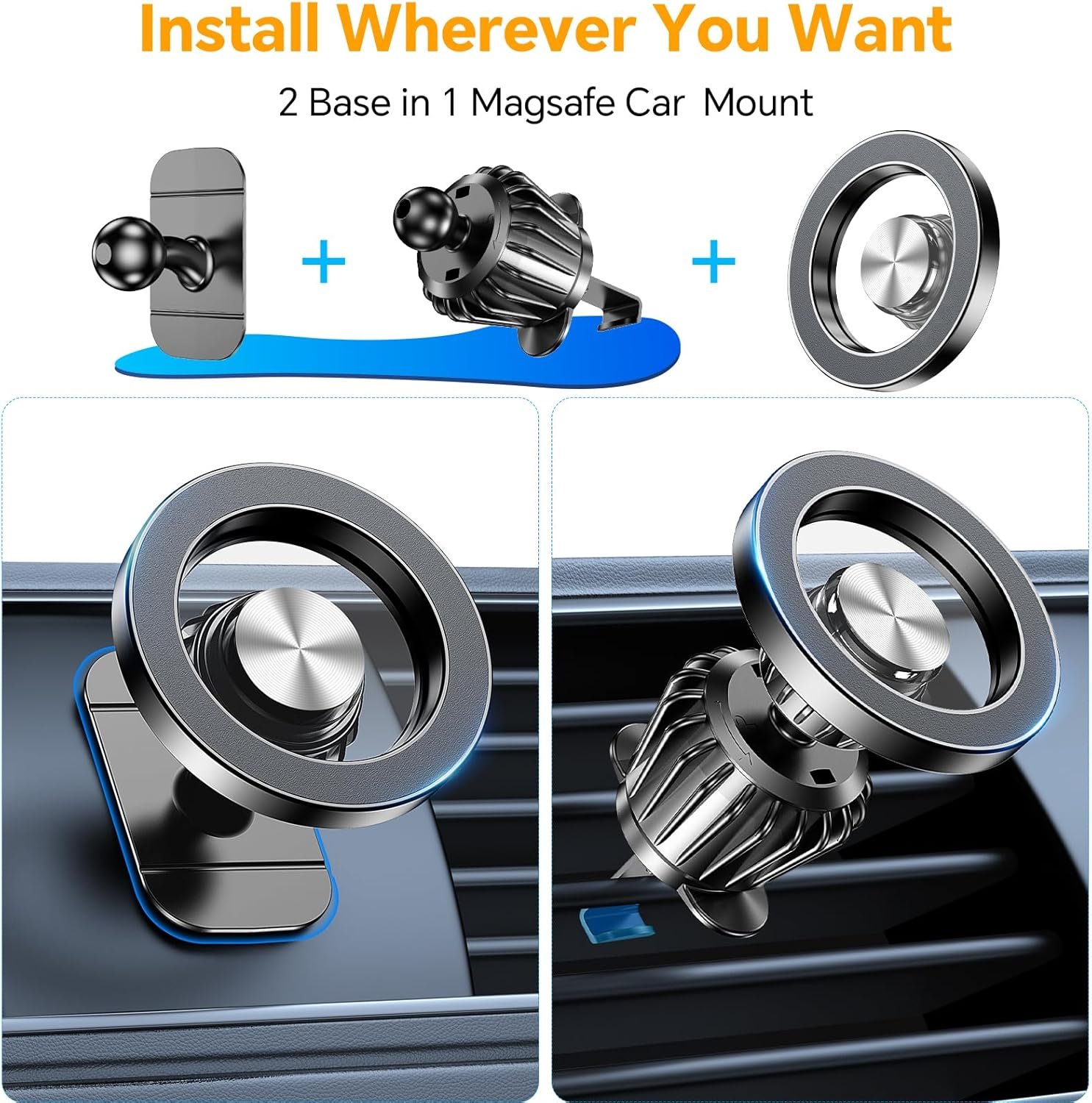 Kaistyle for Magsafe Car Mount【20 Strongest Magnets】Magnetic Phone Holder for Car Phone Holder Mount Dash【360°】Cell Phone Mount for Car Accessories for Women Men iPhone 17 Pro Max Air 16 15 14 13 12 - Image 2