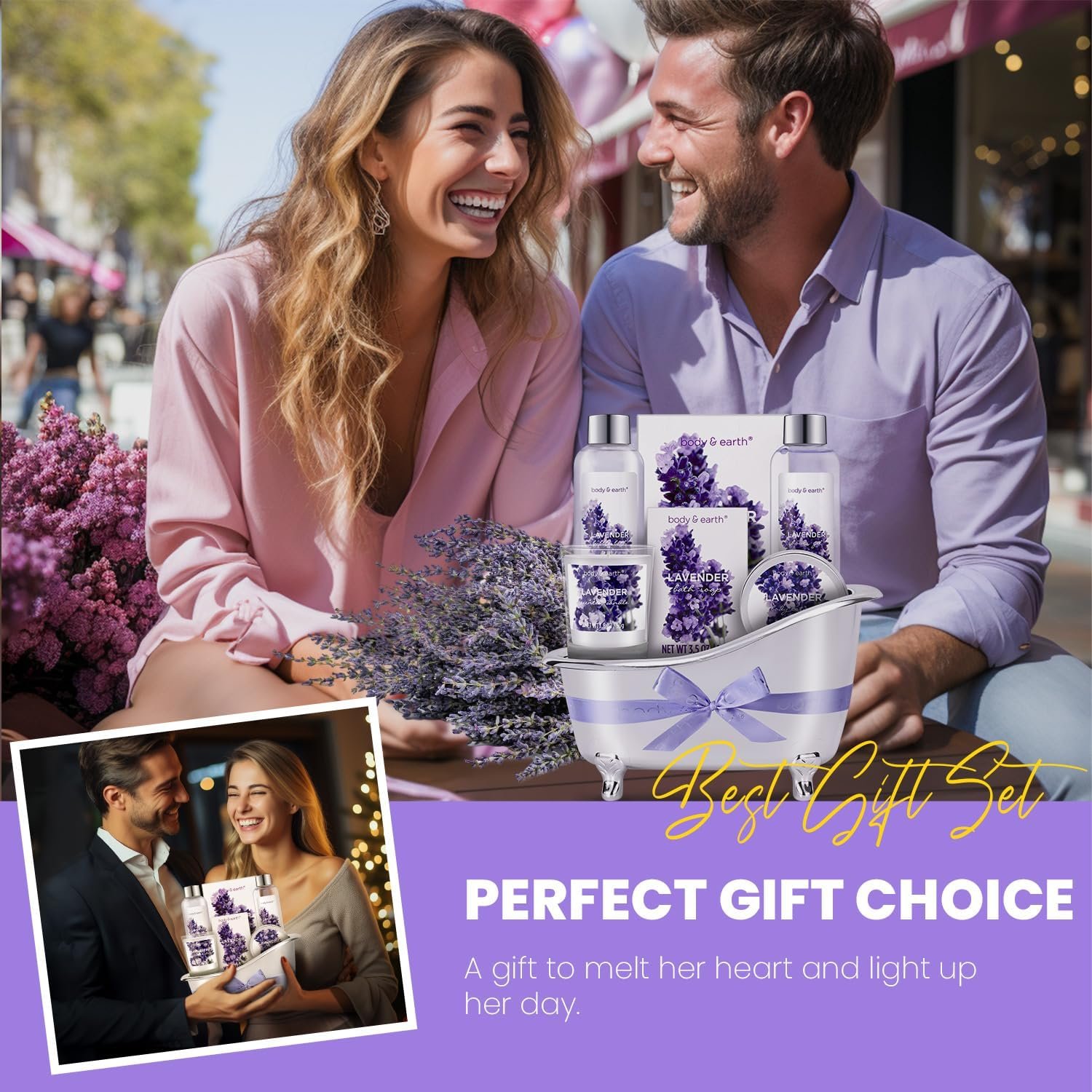 Gift Baskets for Women Body & Earth Gifts for Women, Skin Care Gifts Set 7Pcs Lavender Bath Kit, Spa Set with Shower Gel, Bubble Bath, Scented Candle, Birthday Gifts & Mothers Day Gifts for Her, Womens Home Gifts Idea, Mother's Day Gift, Gifts for Mom - Image 3