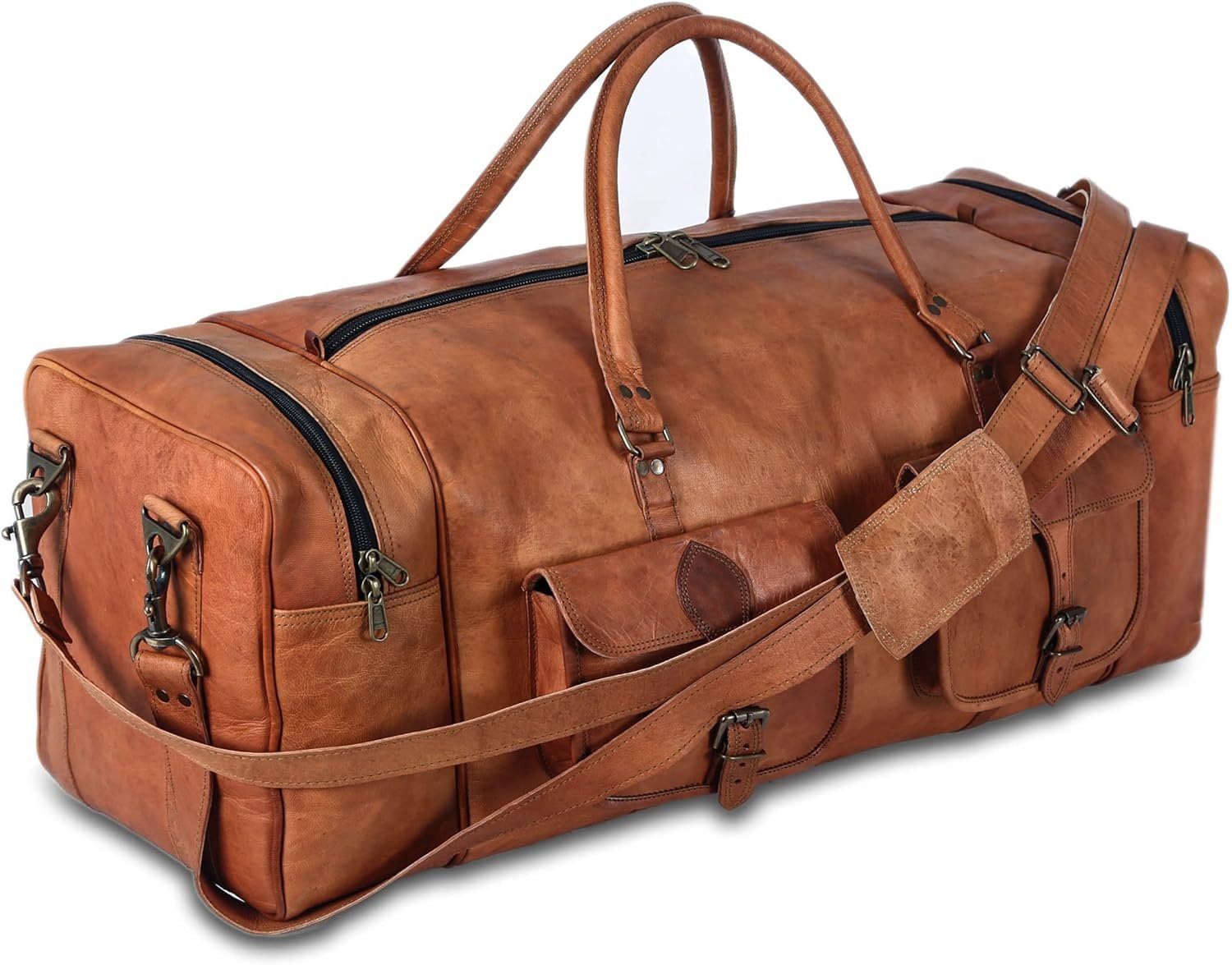 Leather Duffel Bag 32 inch Large Travel Bag Gym Sports Overnight Weekender Bag by Komal s Passion Leather, brown, 32 inch