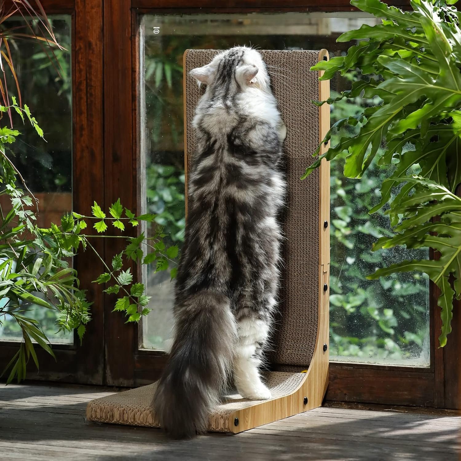 FUKUMARU Cat Scratcher, 68 CM L Shape Cat Scratch Pad Wall Mounted, Cat Scratching Cardboard with Ball Toy for Indoor Cats, Large Size - Image 6