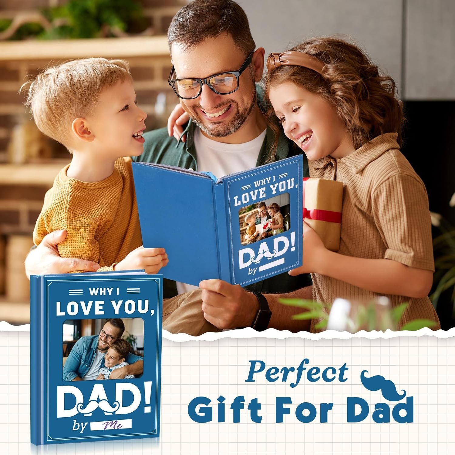 Why I Love You Dad Book Fill The Blank Dad Book Journal with Stickers Picture Corners DIY Personalized Christmas Birthday Father's Day Men Gifts Stocking Stuffer from Daughter Son(Blue) - Image 6