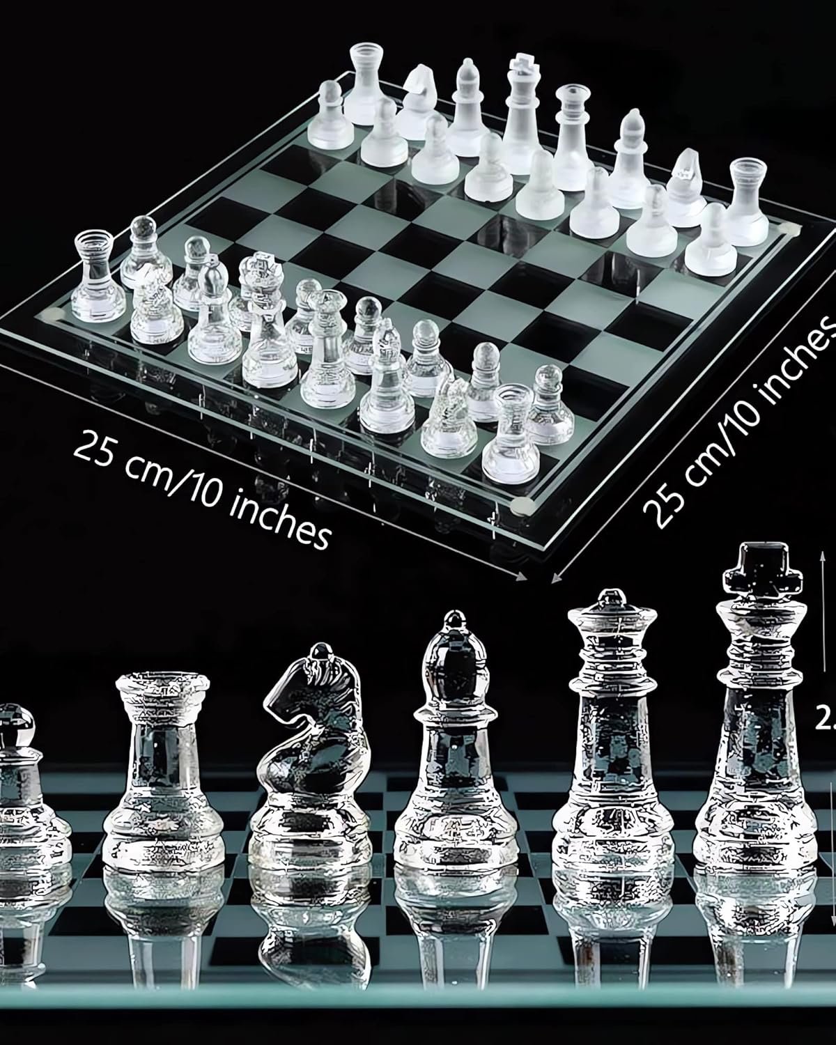 Elegant 10" Glass Chess Set - Premium Quality Board Game for All Ages for Chess Enthusiasts and Home Decor - Image 2