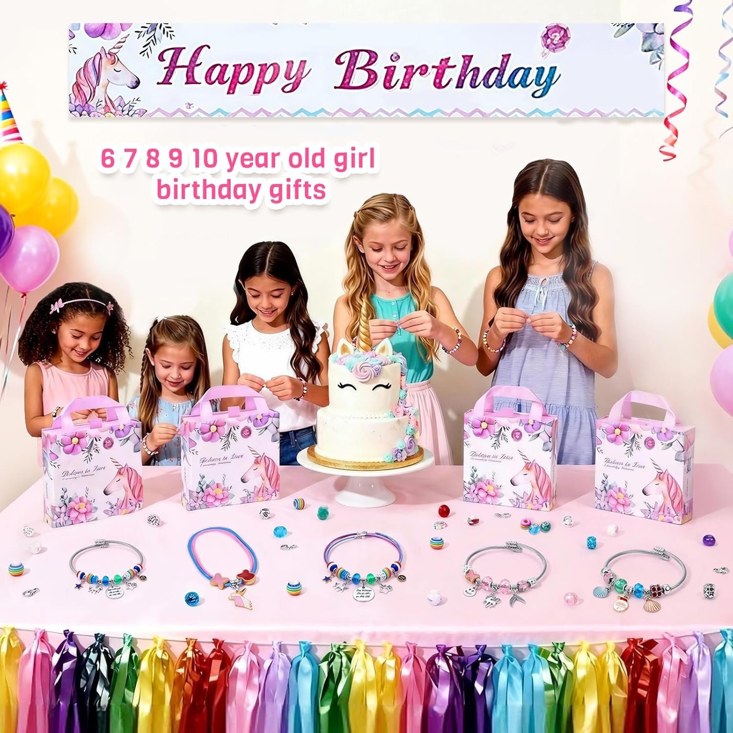Girls Charm Bracelet Making Kit: Unicorn Toys for Girls Gifts 8-12 Years Old, Birthday Gifts 6 7 8 9 10 Year Old Girl Gift Ideas, Inspires Creativity Art and Crafts for Kids Age 6-8 Jewelry Making Set - Image 4