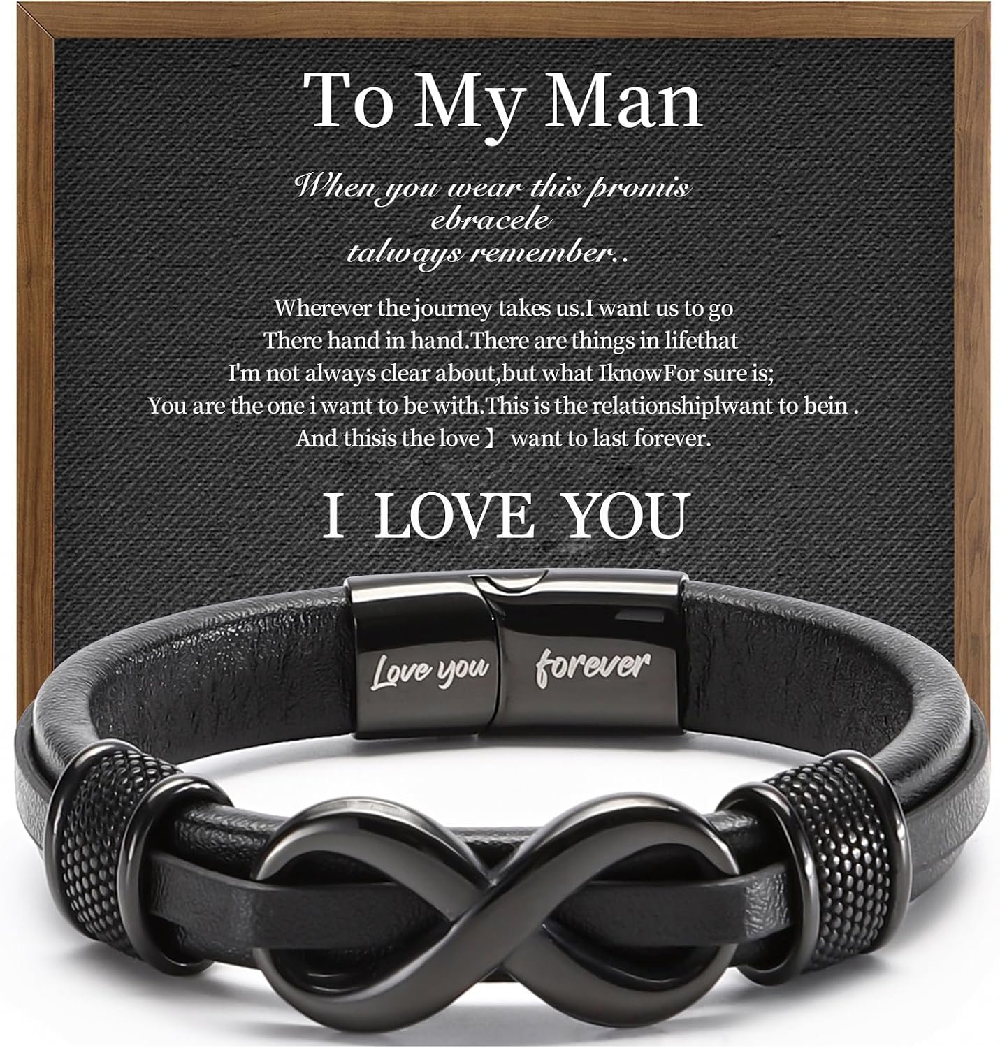 HSM Stylish Mens Bracelet with Engraved 'Love You Forever' – Premium Leather Bracelet for Men – Durable & Comfortable Wristband for Husband, Boyfriend