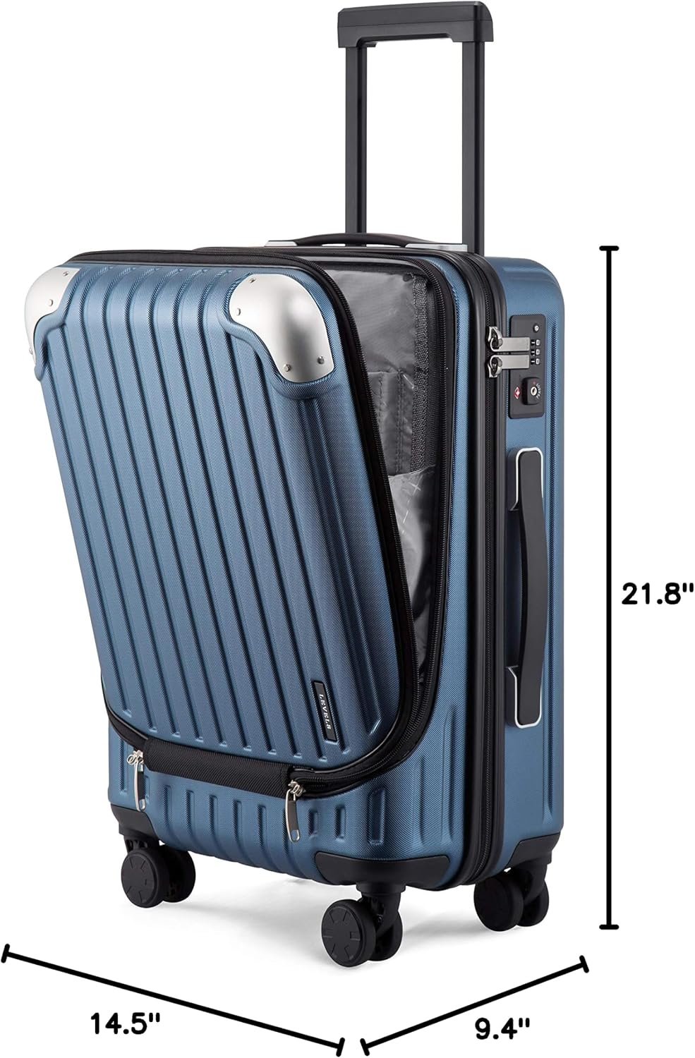 LEVEL8 Grace Carry on Luggage 22x14x9 Airline Approved, 20 Inch Hard Shell Suitcases with Spinner Wheels, Abs+Pc Hard Case Luggages with Tsa Lock for Airplane, Blue - Image 9