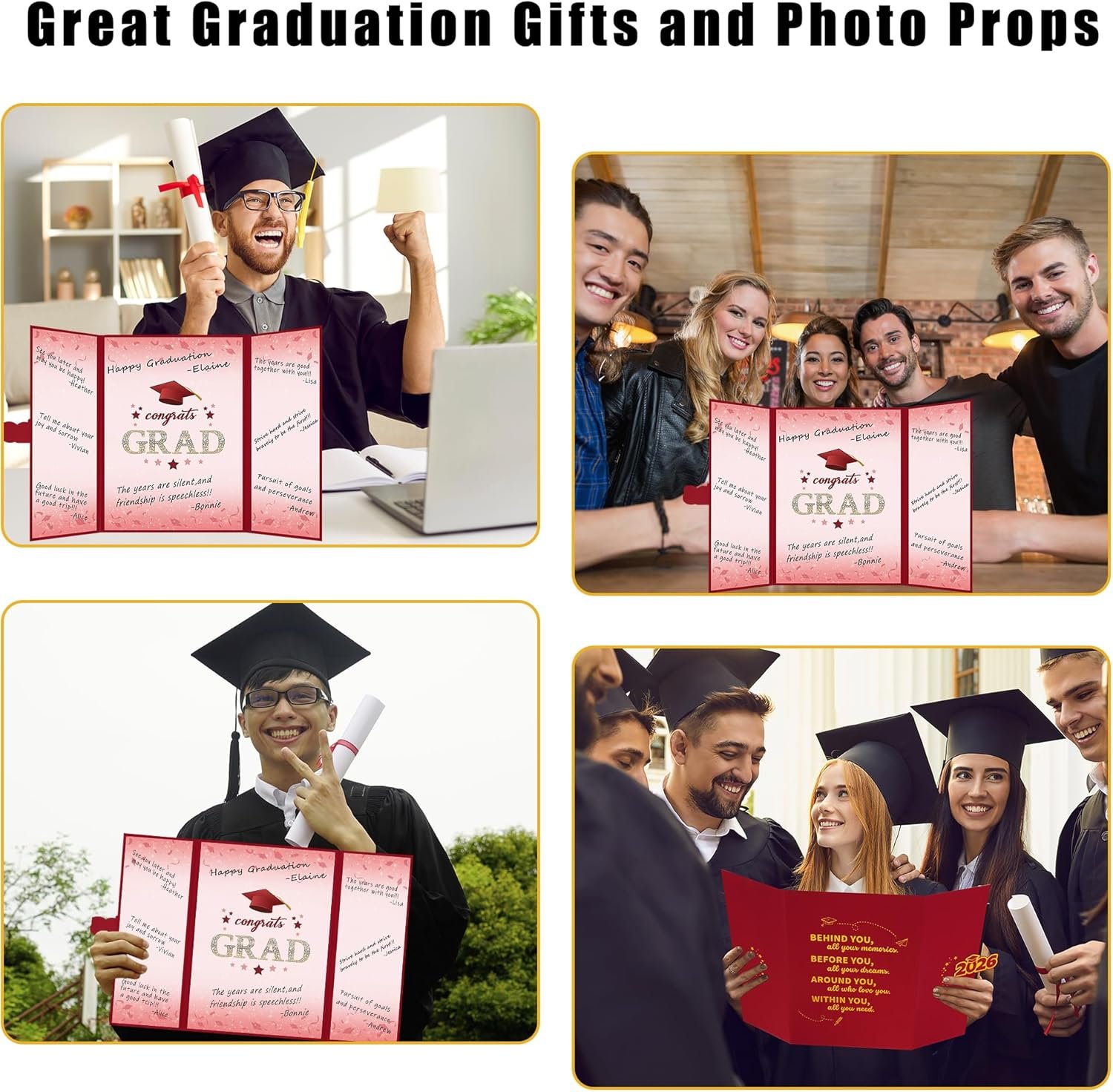 Vlipoeasn Red 2026 Graduation Guest Book Alternative, Red Gold Class of 2026 Graduation Party Decorations, Graduation Signature Book for 2026 College High School, Unique Graduation Gifts for Friends - Image 7
