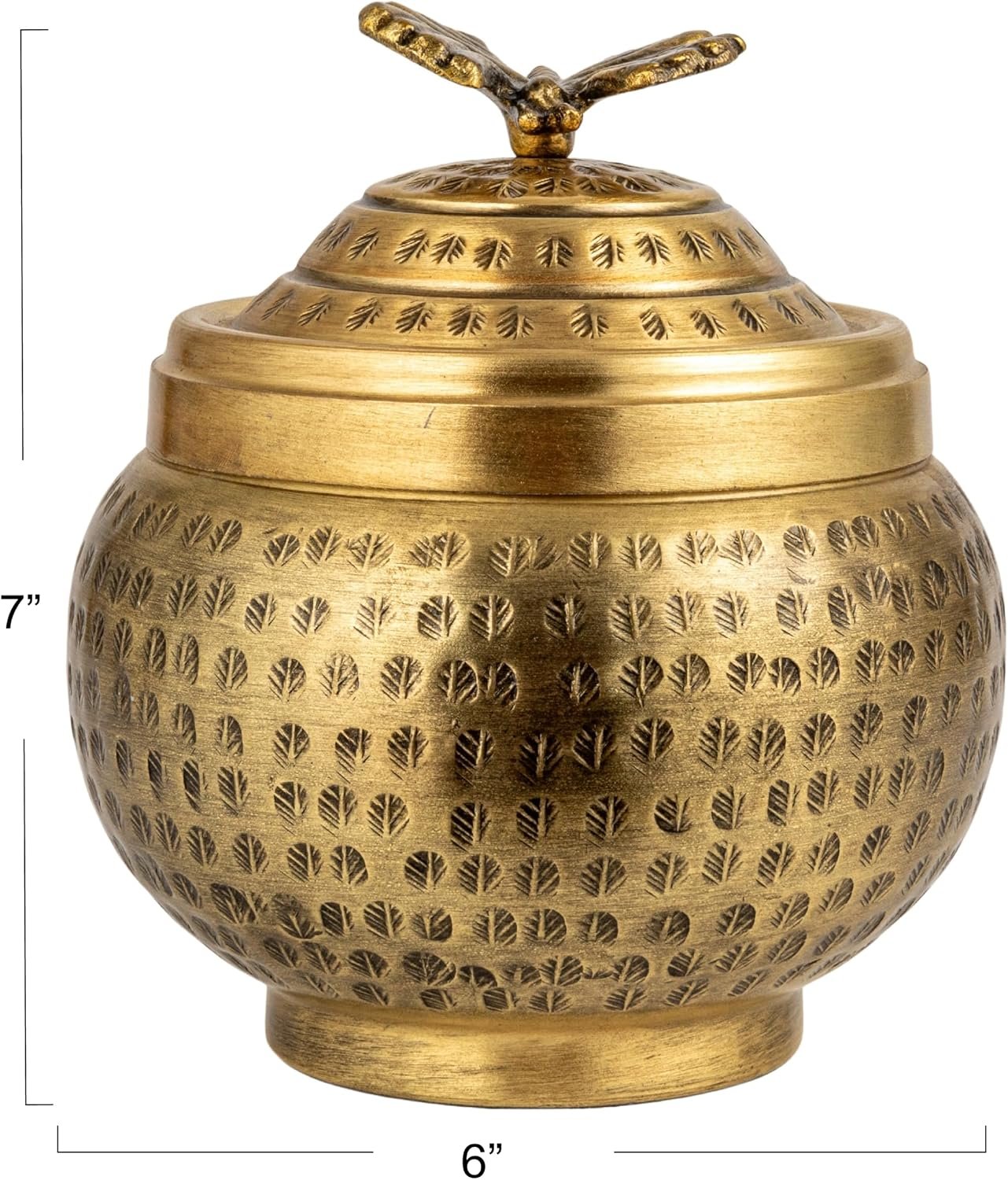 Creative Co-Op Round Hammered Metal Container with Butterfly Finial, Brass Finish - Image 2