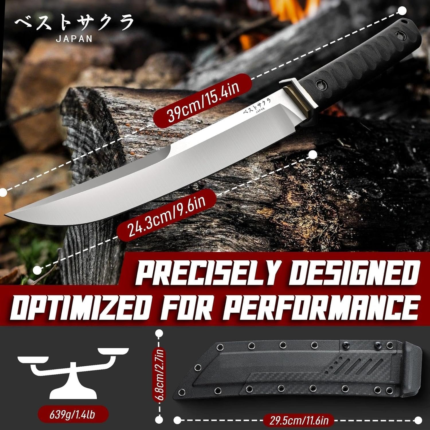 Freelander Japanese Fixed Blade Knife with Sheath, D2 Steel Survival Knife with 6mm Thick Spine for Outdoor Camping, Knives for Men - Image 6