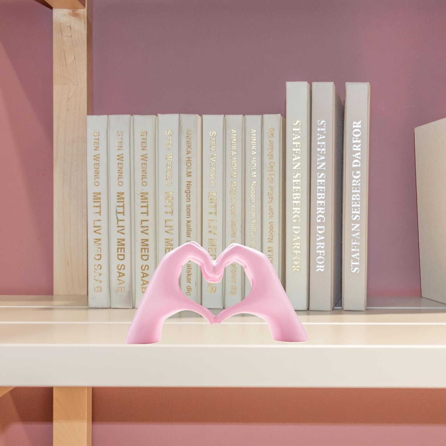 Small Heart Hands Sculpture Decor for Living Room Bedroom Bookshelf Coffe Table and Office Display, Love Finger Statue Modern Aesthetic Home Decor, Unique Gift for Wedding Christmas Birthday (Pink) - Image 3