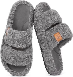 EverFoams Womens Fuzzy Open-toe Sli...