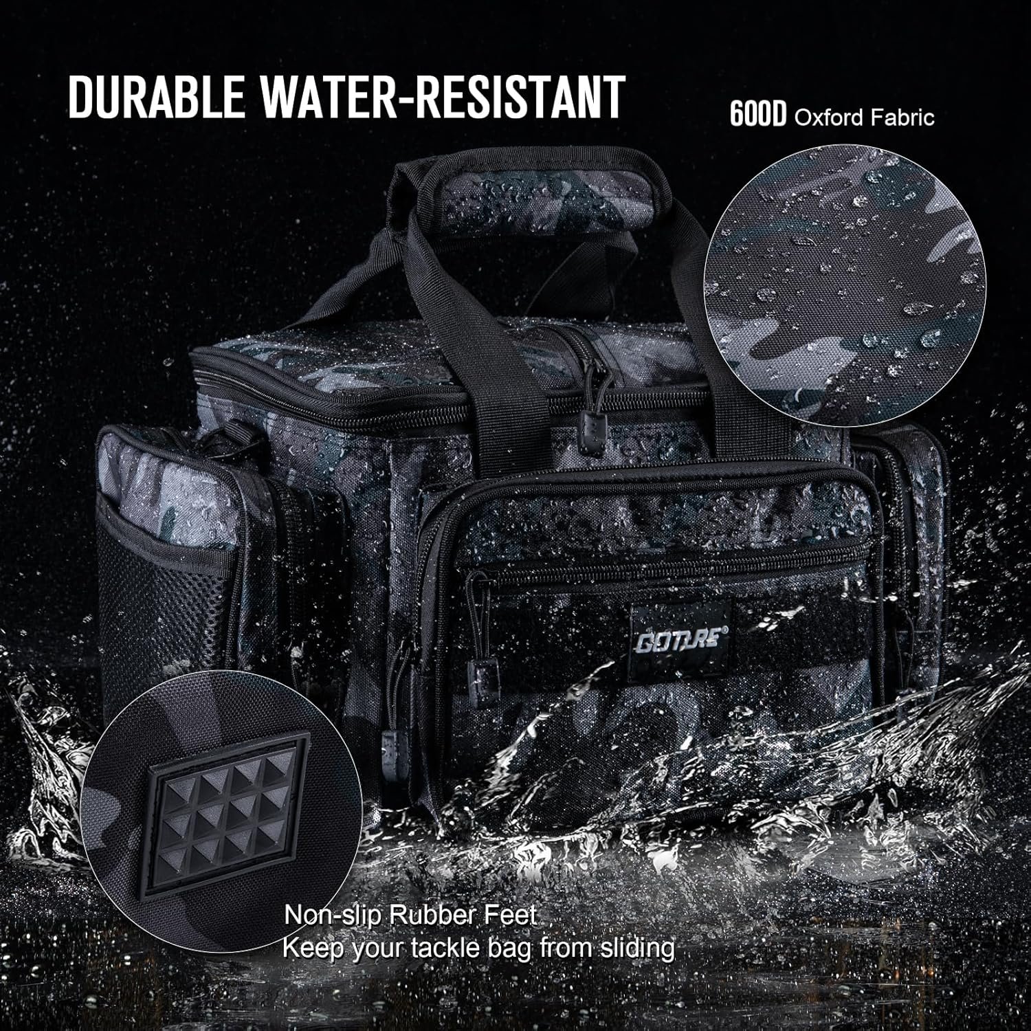 Goture 17L Fishing Tackle Bag, Water-Resistant 600D Storage Bag with Adjustable Shoulder Strap, Compact Fishing Gear Organizer with Multiple Pockets, Green Camo, Can Store 3 3600 Box (Not Included) - Image 3