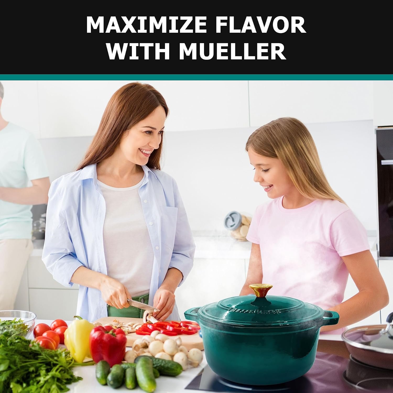 Mueller DuraCast 6 Quart Enameled Cast Iron Dutch Oven Pot with Lid, Sourdough Bread Baking, PFOA-Free, 500°F Oven Safe - All Cooktops incl. Induction, Braising & Slow Cooking, Emerald - Image 8