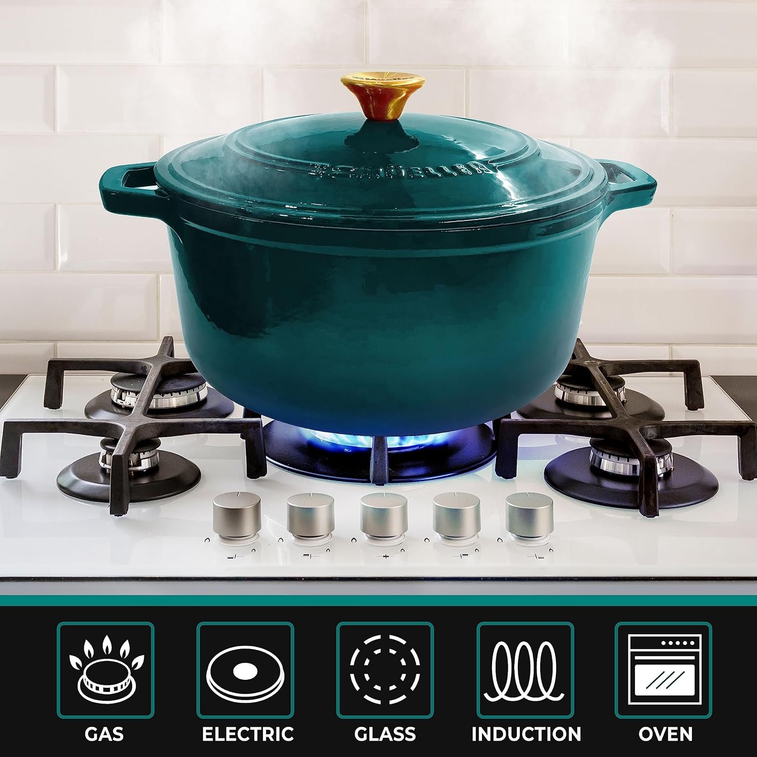 Mueller DuraCast 6 Quart Enameled Cast Iron Dutch Oven Pot with Lid, Sourdough Bread Baking, PFOA-Free, 500°F Oven Safe - All Cooktops incl. Induction, Braising & Slow Cooking, Emerald - Image 6