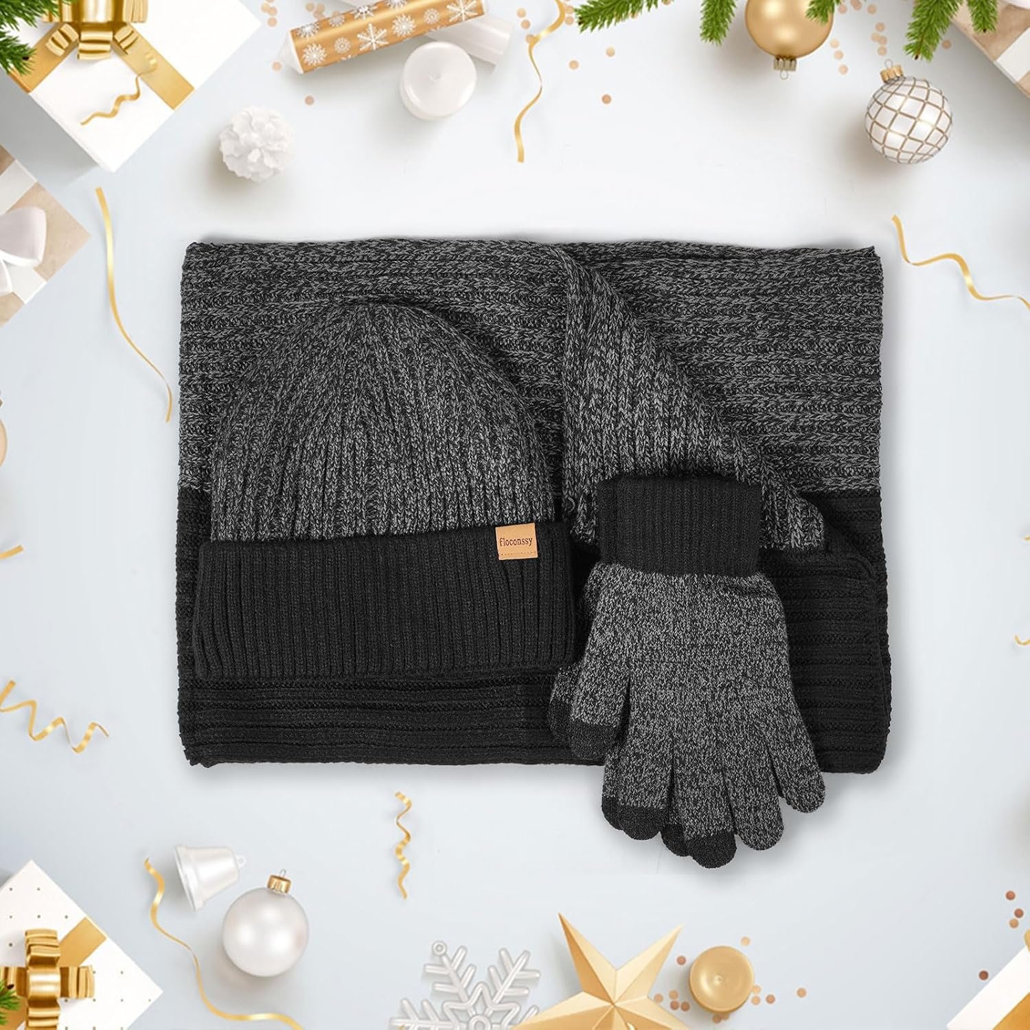 floconssy Men's Scarf Hats Gloves Sets Winter Gifts, 3 PCS Fleece Lined Beanie Warm Long Scarves for Cold Weather Christmas - Image 7