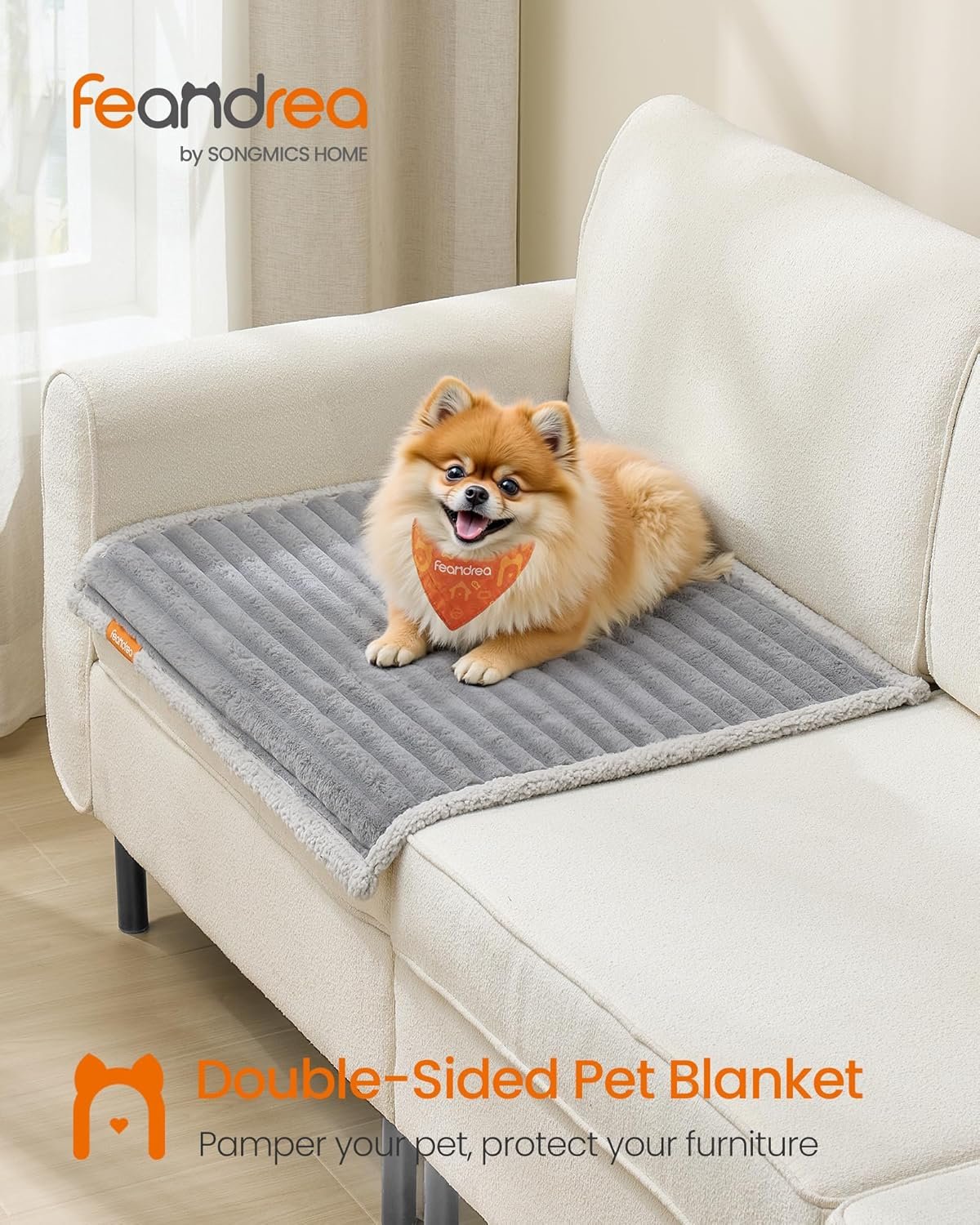 Feandrea Waterproof Dog Blanket, S, 73 x 63 cm, Pet Blanket for Miniature Dogs, Machine Washable, Reversible Dog Couch Cover Protector, Dove Gray and Light Gray UPPB033G01 - Image 2