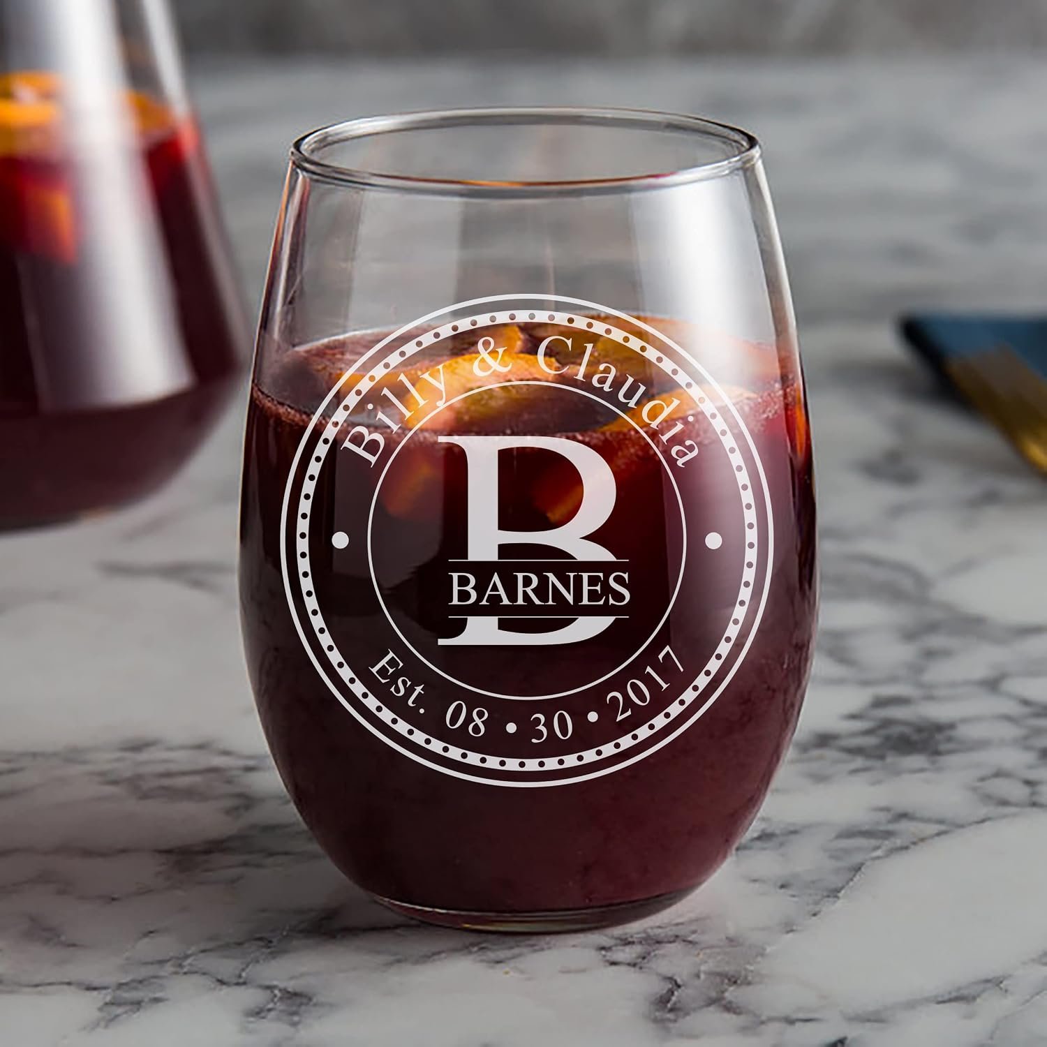Personalized Stemless Wine Glasses (21oz) - Laser Engraved Anniversary & Wedding Gifts w/Names & Date - Dishwasher Safe. Custom Wine Glasses - Couples Gifts - Coasters & Cutting Board Options! - Image 5