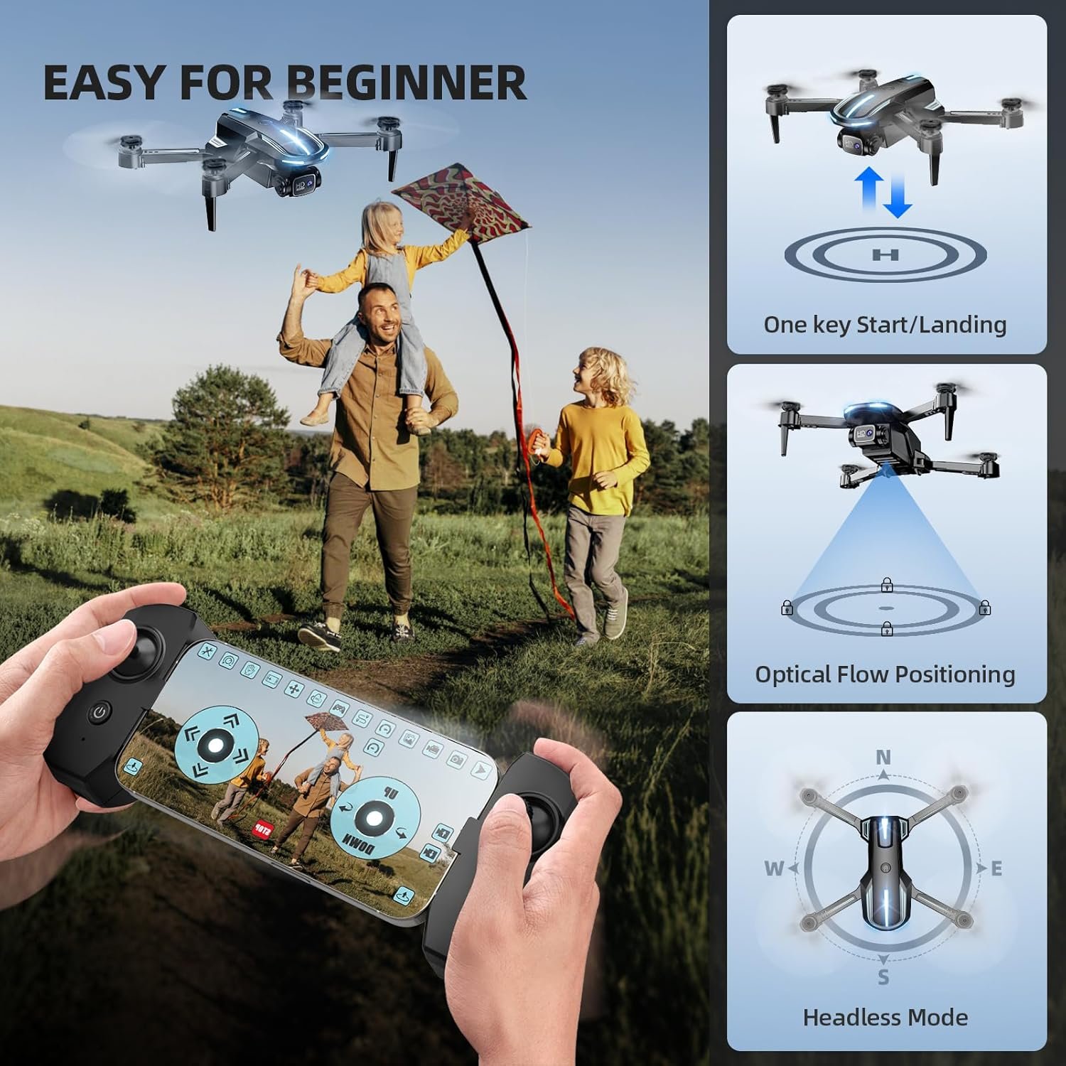 Drone with Camera for Adults Beginners Kids, Fun 1080P Foldable Mini Drone for Exciting Indoor Outdoor Play, RC Quadcopter with 2 Batteries, One Key Start, Easy to Fly, Altitude Hold, 3D Flips - Image 4