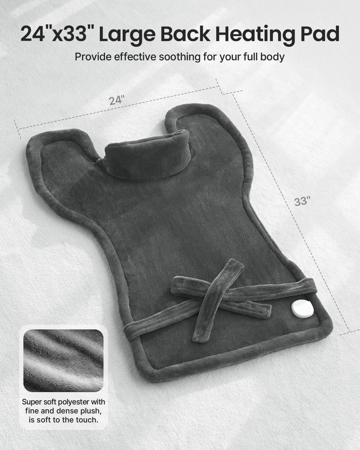 RENPHO Fathers Day Dad Gifts, Electric Heating Pad - 6 Heat Levels for Neck Shoulder and Back, Birthday Gifts for Women Men, Weighted Pad for Snug Fit, ETL Certified, FSA Eligible, 24"x33" Gray - Image 8