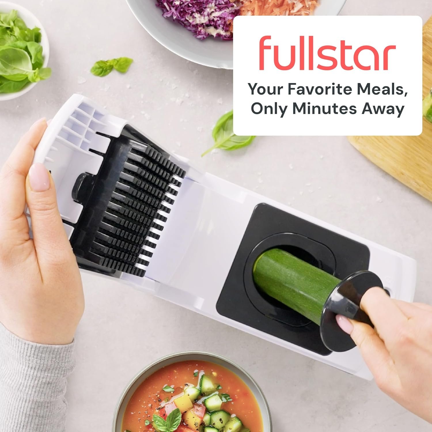 Fullstar Vegetable Chopper & Cutter - Slicer Dicer Spiralizer with Container for Food Veggie Onion Cucumber Tomato Salad Potato French Fry - Kitchen Essentials & Gadgets (PRO 4-in-1, White) - Image 8
