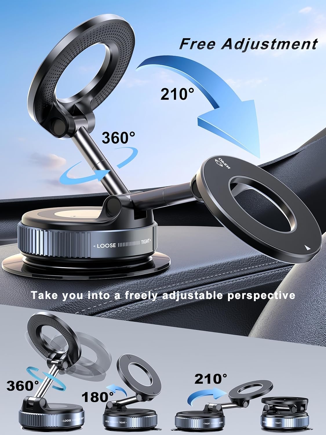 snanlen Upgraded 360° Vacuum Magnetic Phone Holder, Magnetic Car Phone Mount, Hands-Free Suction Cup Phone Holder for Car/Gym/Mirror/Shower, Car Mount Compatible with iPhone 17 Pro Max/Android - Image 6