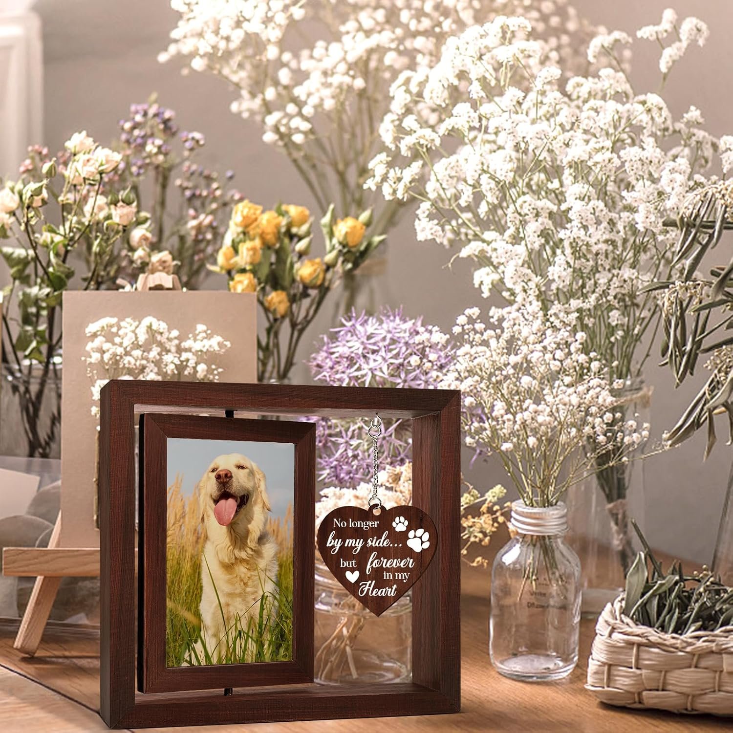 Vetbuosa Dog Memorial Gifts for Loss of Dogs, Memorial Rotating Wooden Picture Frame, Loss of Dog Sympathy Gift, Pet Bereavement Remembrance Picture Frame for 4x6 Photo - Image 4