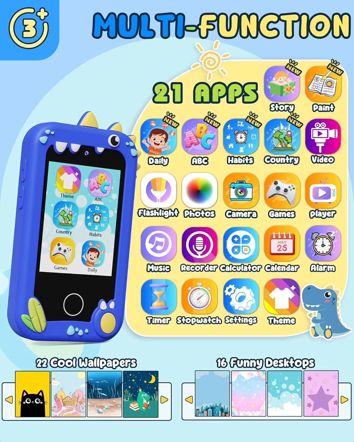 UCIDCI Kids Smart Phone Toys for Girls Ages 3-7 with Dual Camera - Kids Phone with Learning Games, Travel Toys with MP3 Music Player for Christmas, Birthday Gifts for 3 4 5 6 7 Year Old Boys - Image 2