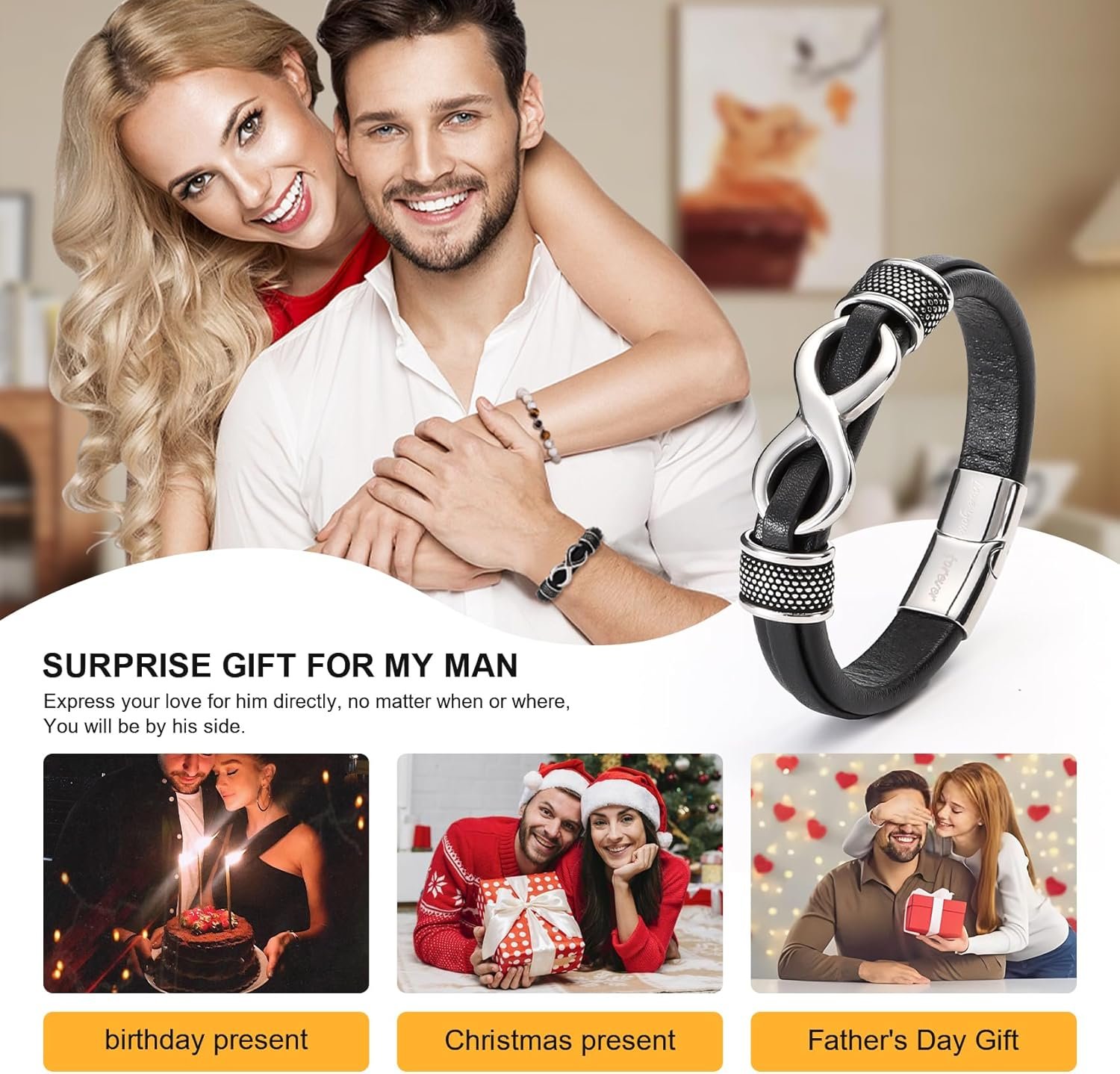 HSM Stylish Mens Bracelet with Engraved 'Love You Forever' – Premium Leather Bracelet for Men – Durable & Comfortable Wristband for Husband, Boyfriend - Image 5