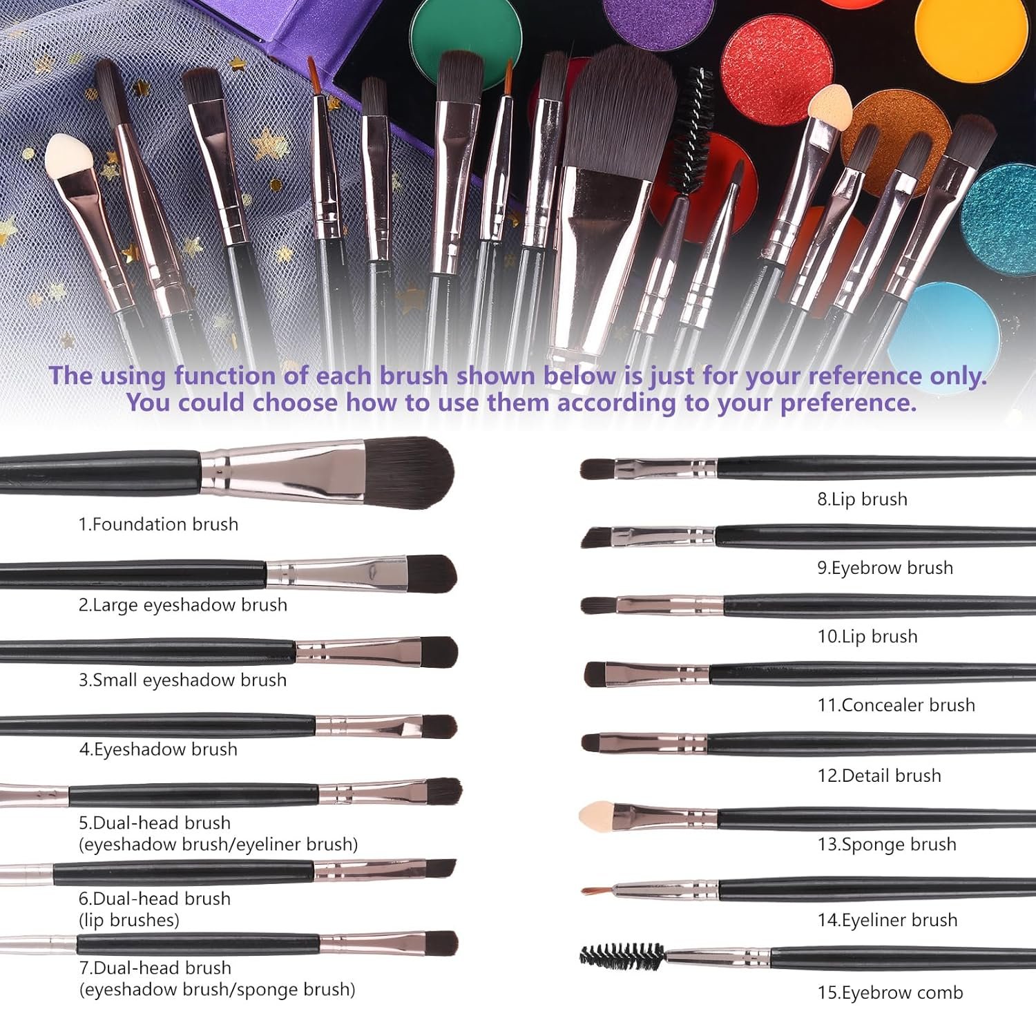 UCANBE Eyeshadow Palette with 15Pcs Brushes Makeup Set, Pigmented 86 Colors Make Up Sets Valentine's Day Gift, Matte Shimmer Glitter Eye Shadow Pallet Highlighter Contour Blush Powder Brush Beauty Kit - Image 5