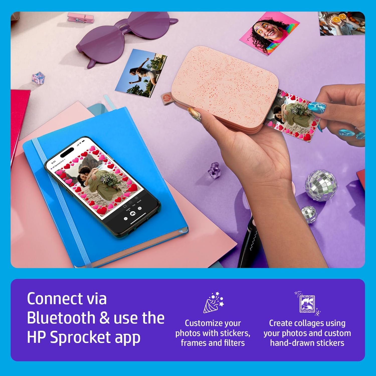 HP Sprocket Portable 2x3 Inch Instant Photo Printer (Blush Pink) Print Pictures on Zink Sticky-Backed Paper From Your iOS & Android Device - Image 3