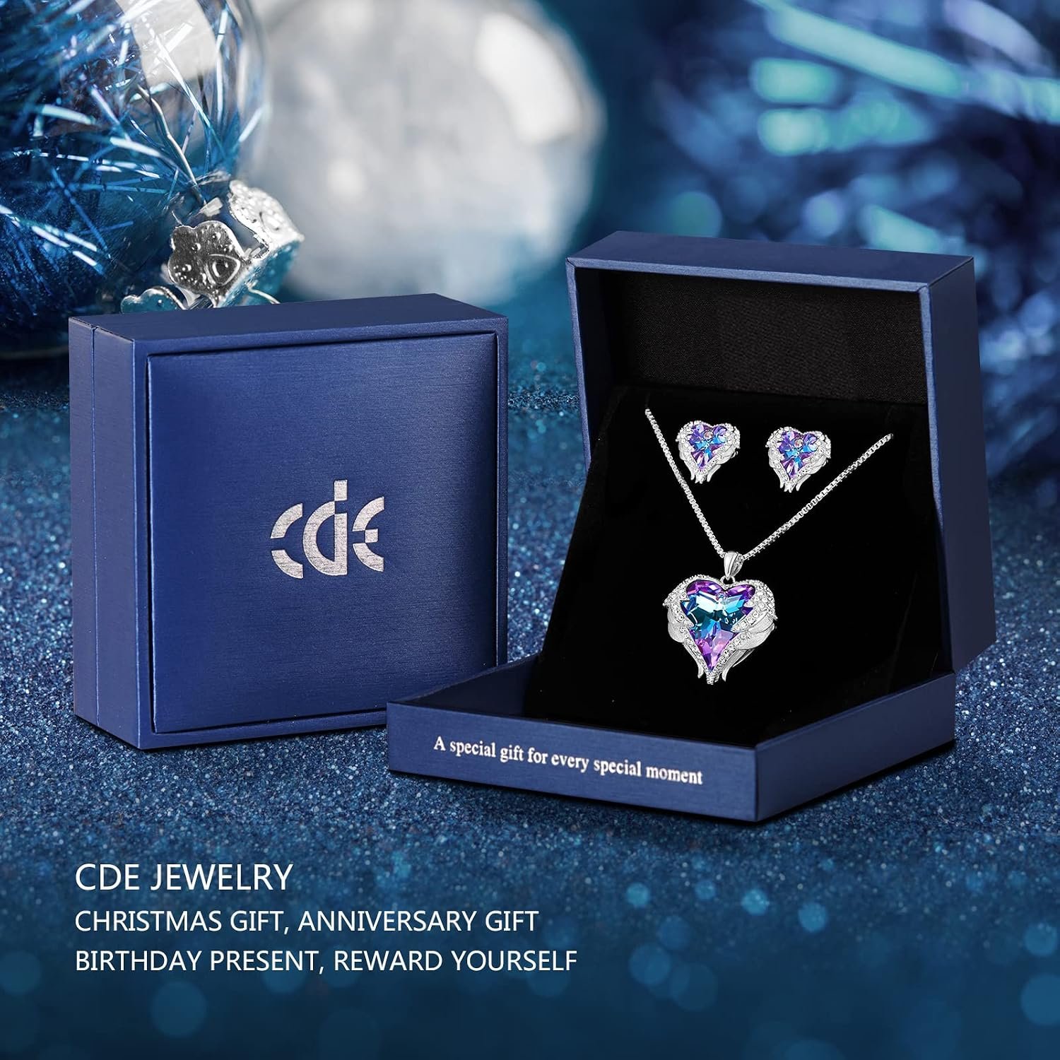 CDE Mothers Day Gifts Jewelry Set for Women, Angle Wing Heart Pendant Necklaces and Earrings with Birthstone, Birthday/Anniversary Christmas Jewelry Gift for Women Wife Her - Image 5