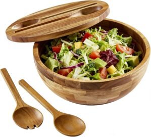 Acacia Wooden Salad Bowl with Lid, ...