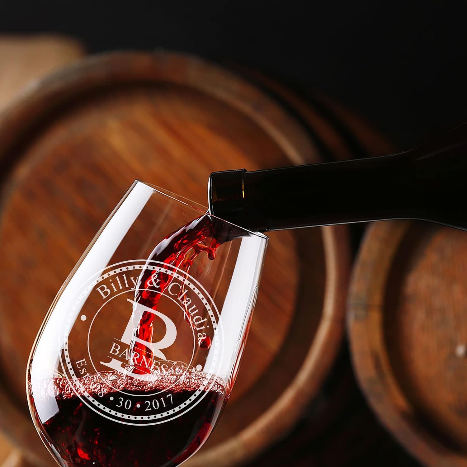 Personalized Stemless Wine Glasses (21oz) - Laser Engraved Anniversary & Wedding Gifts w/Names & Date - Dishwasher Safe. Custom Wine Glasses - Couples Gifts - Coasters & Cutting Board Options! - Image 4