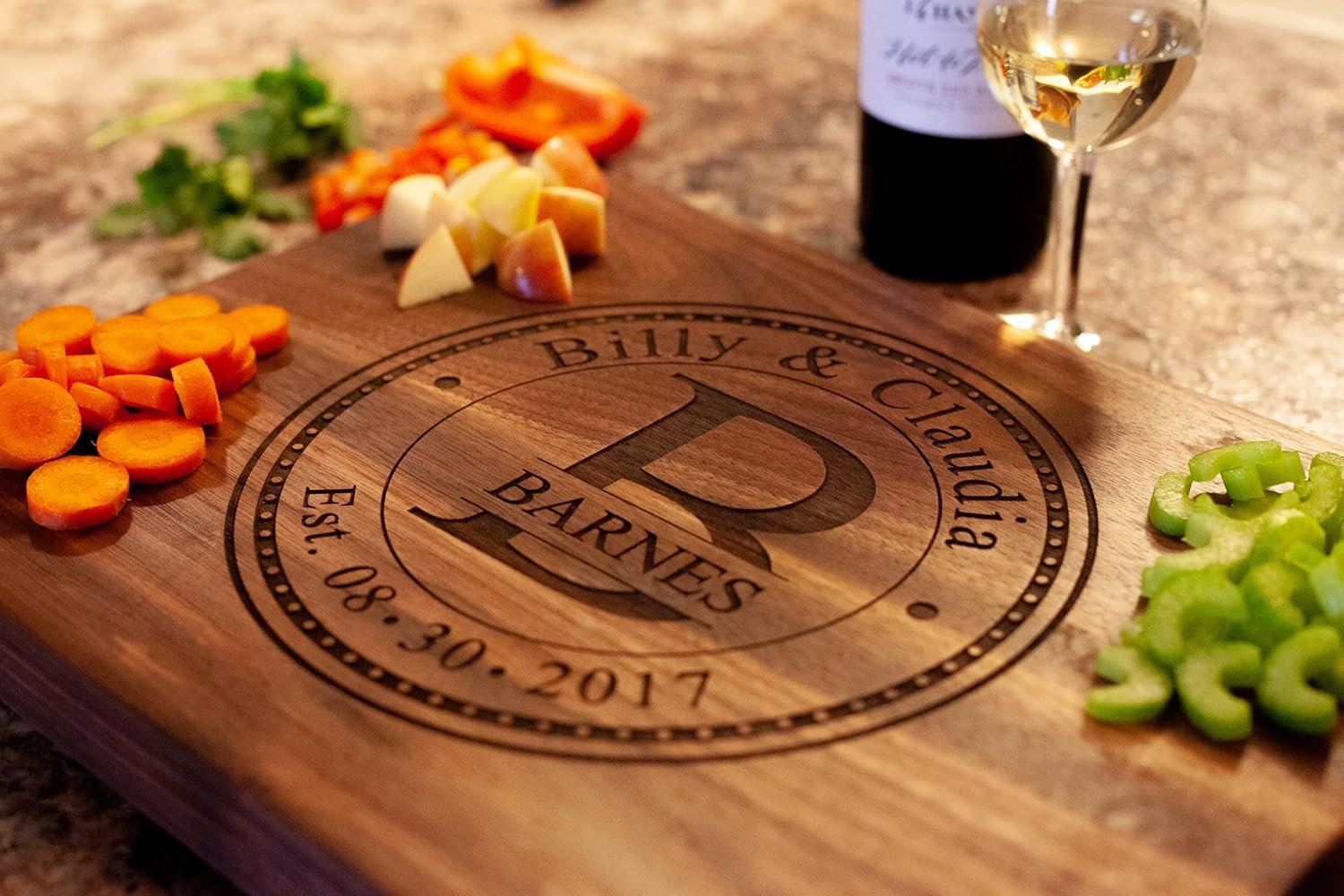 Personalized Stemless Wine Glasses (21oz) - Laser Engraved Anniversary & Wedding Gifts w/Names & Date - Dishwasher Safe. Custom Wine Glasses - Couples Gifts - Coasters & Cutting Board Options! - Image 6
