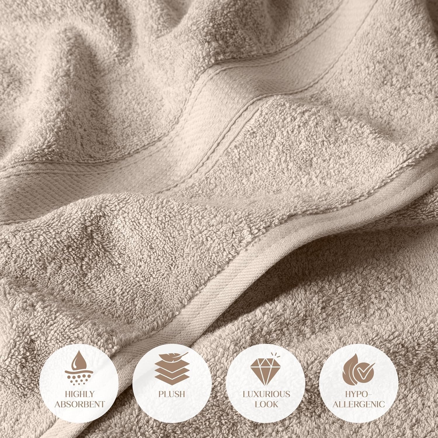 SUPERIOR Egyptian Cotton Ultra Plush & Absorbent, 6 Piece Set, Stone | Quick Dry, Soft Luxury Towel Set, Bath Essentials, Guest Bath, Spa, 2 Bath, 2 Hand, 2 Face Towels, Madeline Towels - Image 6