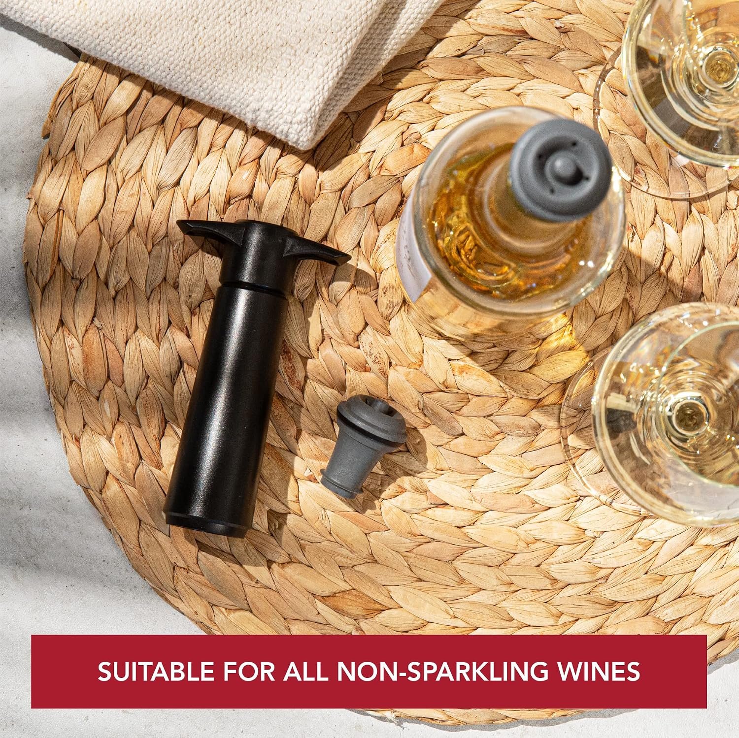 Vacu Vin Original Wine Saver with 4 Vacuum Bottle Stoppers – Wine Preserver Pump for Red or White Wine – Manual Air Remover System – Airtight Seal – Keep Wine Fresh Longer – Blue - Image 4