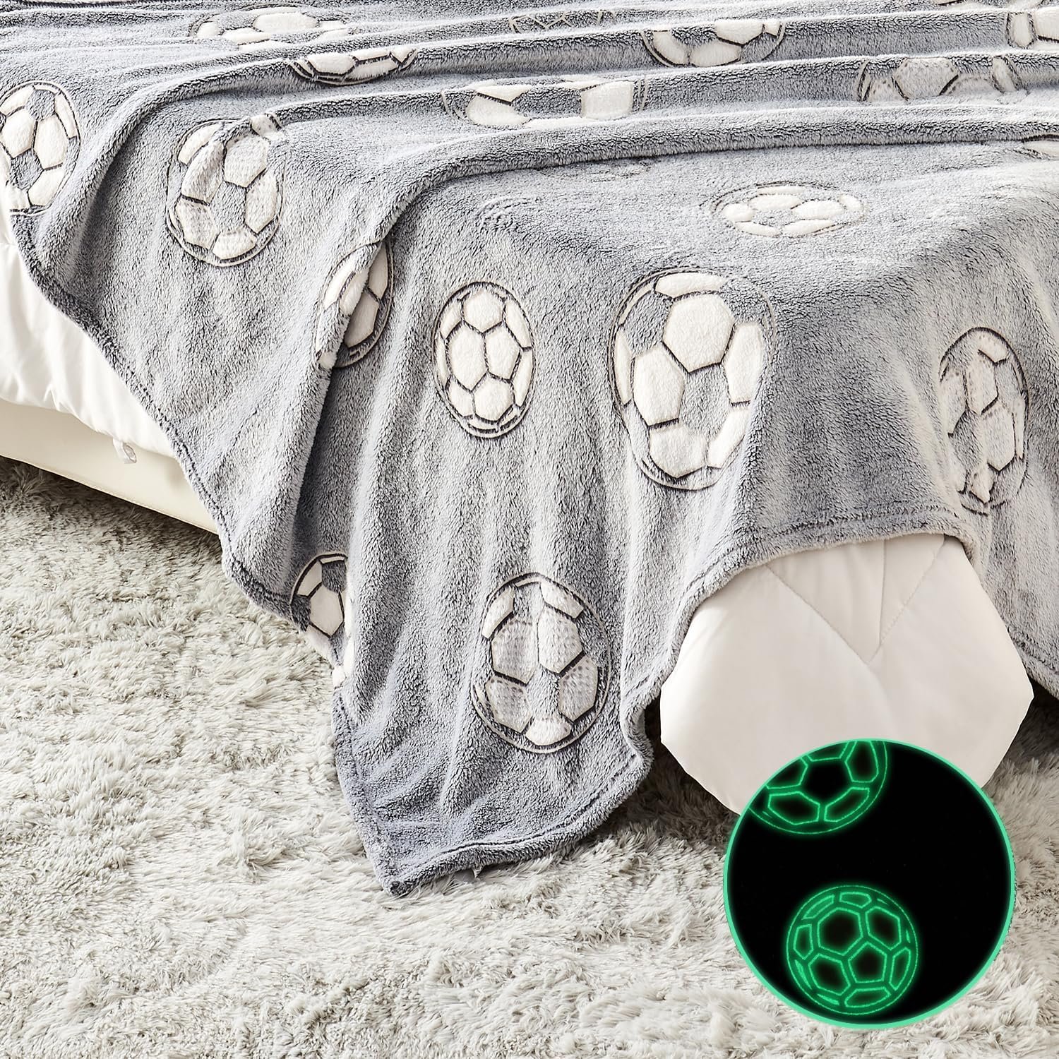 Wajade Glow in The Dark Soccer Throw Blanket for Kids, Soft Fleece Dino Throw Blanket for Christmas Thanksgiving Birthday Decor Luminous Throw 50"x60" - Image 3