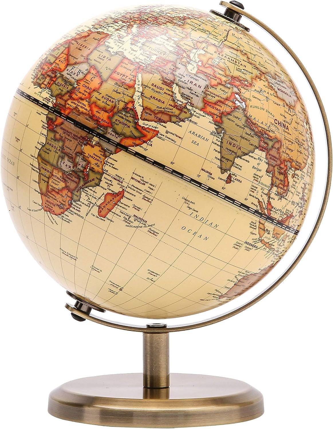 Annova Antique Globe Dia 5.5-inch / 14CM - Educational/Geographic/Modern Desktop Decoration - Stainless Steel Arc and Base - for School, Home, and Office (Antique 5.5“) (Brown-1)