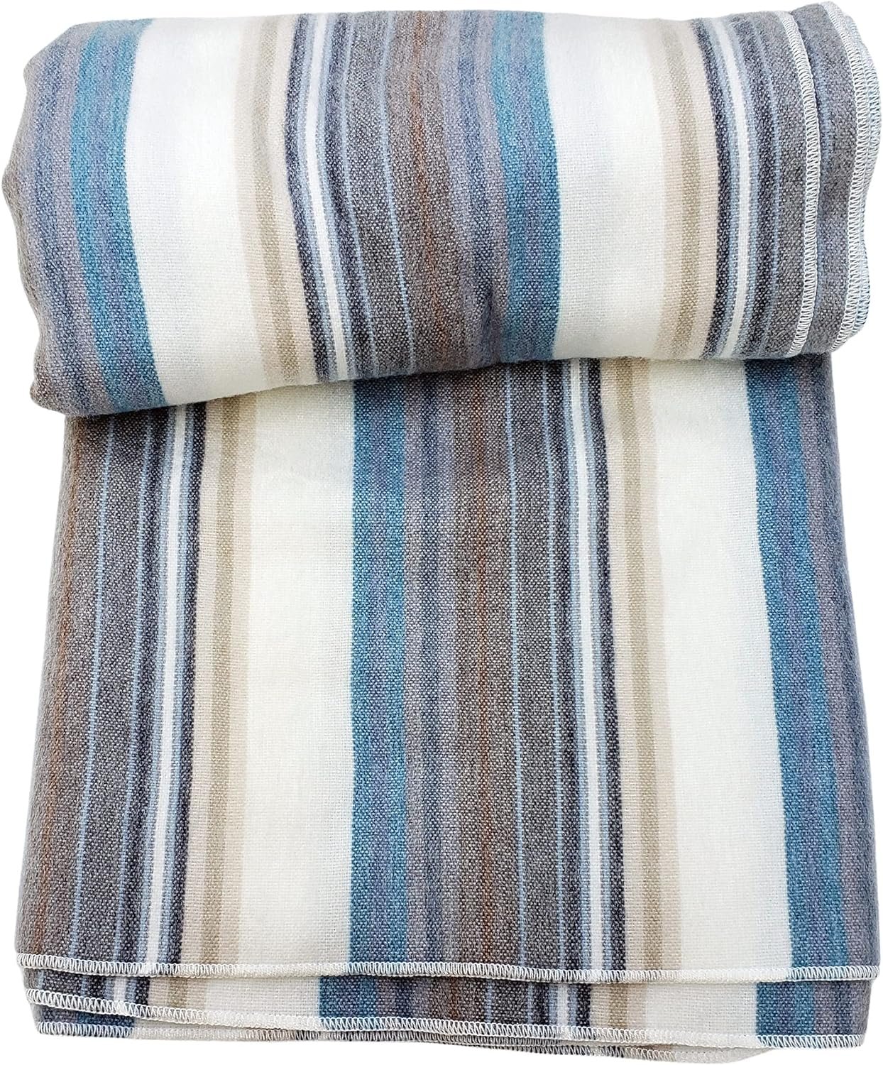 DAVLINA, Alpaca Wool Throw Blanket | Super Soft, Lightweight, Breathable and Hypoallergenic | Non-Itchy or Scratchy (Blue White Varicolored, Striped) - Image 3
