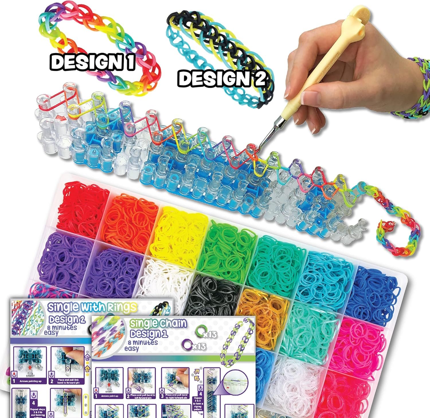 Rainbow Loom MEGA Combo Set, Features 7000+ Colorful Rubber Bands, 2 Step-by-Step Bracelet Instructions, Organizer Case, Great Gift for Kids 7+ DIY Craft, STEAM - Image 7